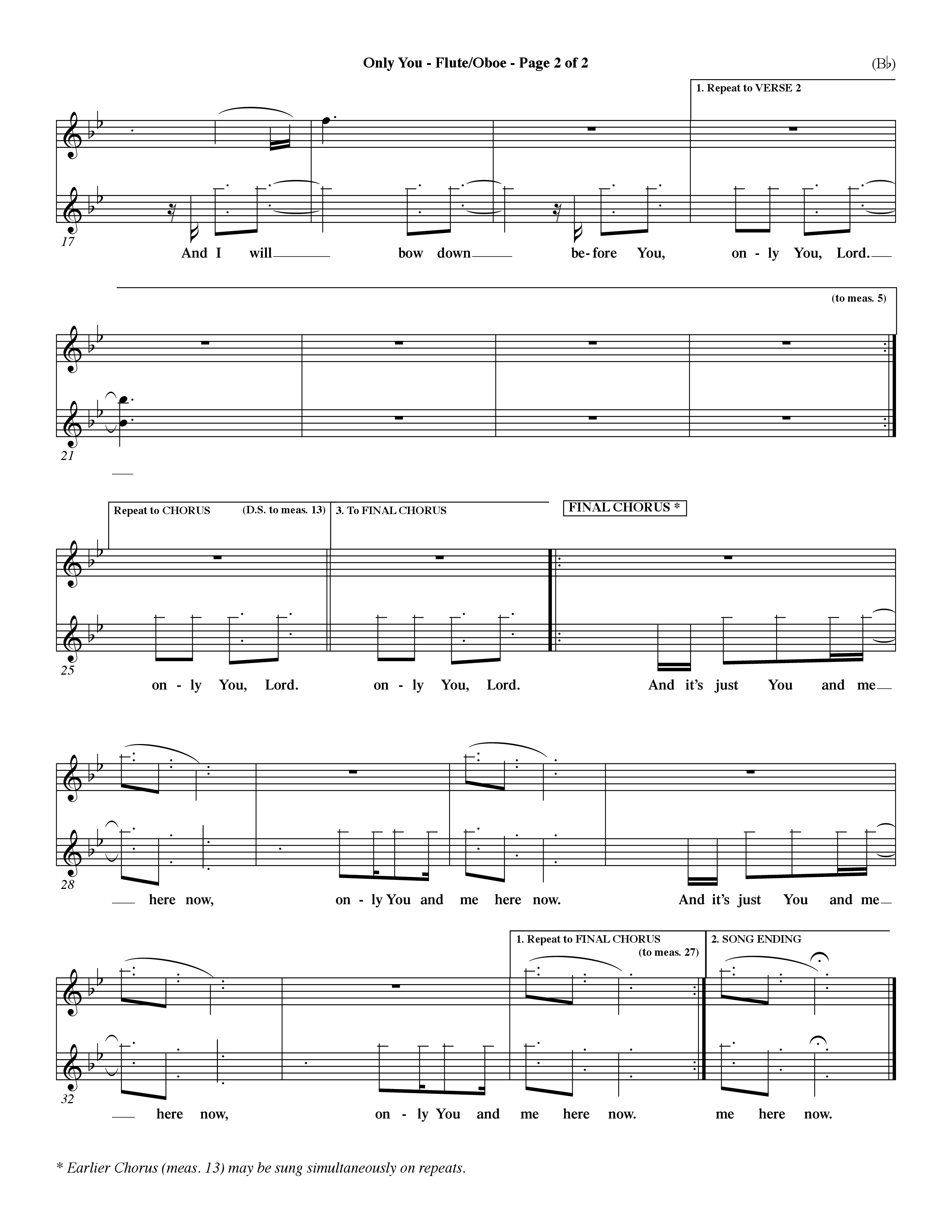 Only You (Choral Anthem SATB) Flute/Oboe (Word Music Choral / Orch. Dave Williamson)