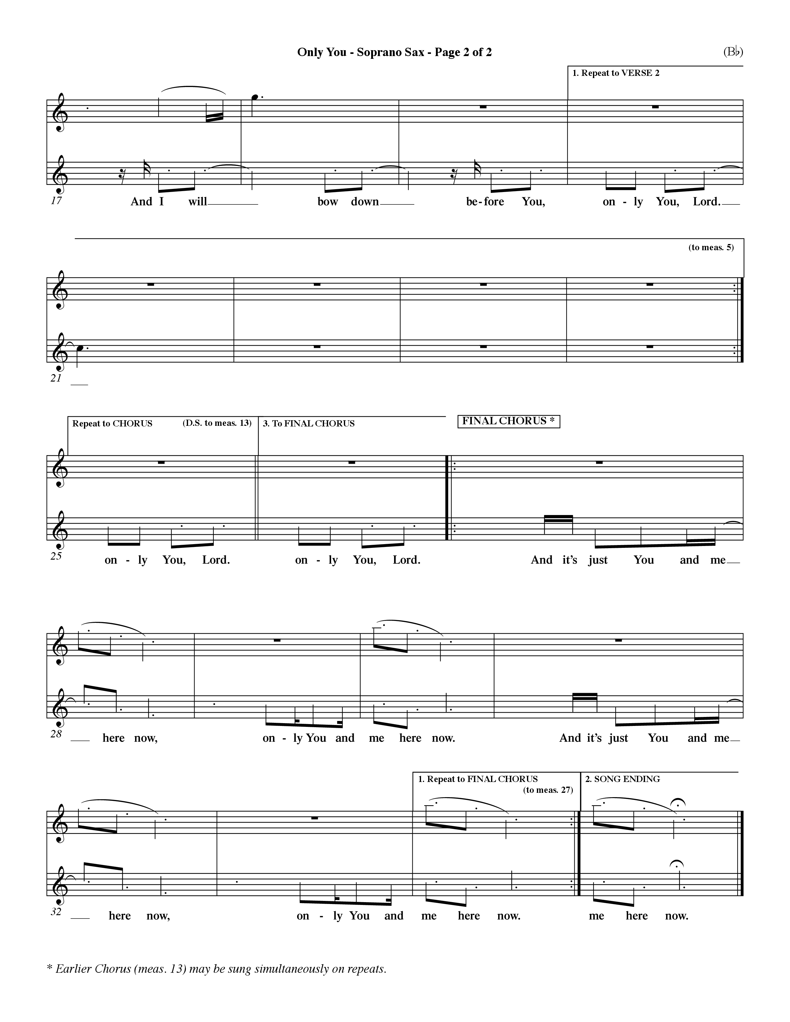 Only You (Choral Anthem SATB) Saxophone (Word Music Choral / Orch. Dave Williamson)