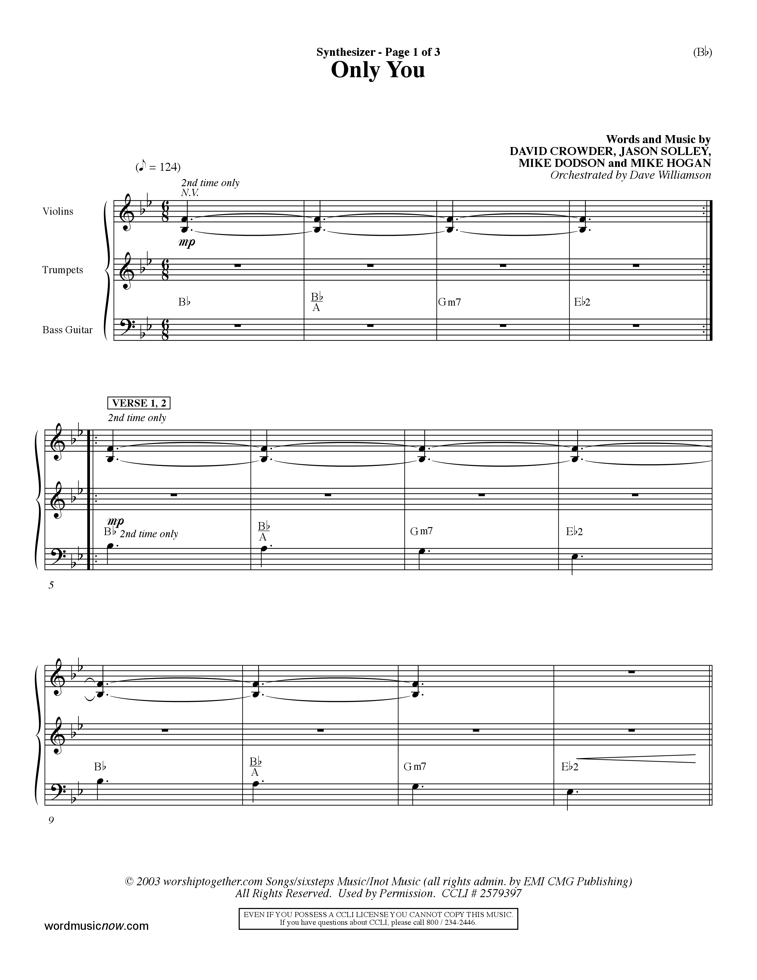 Only You (Choral Anthem SATB) Synth (Word Music Choral / Orch. Dave Williamson)
