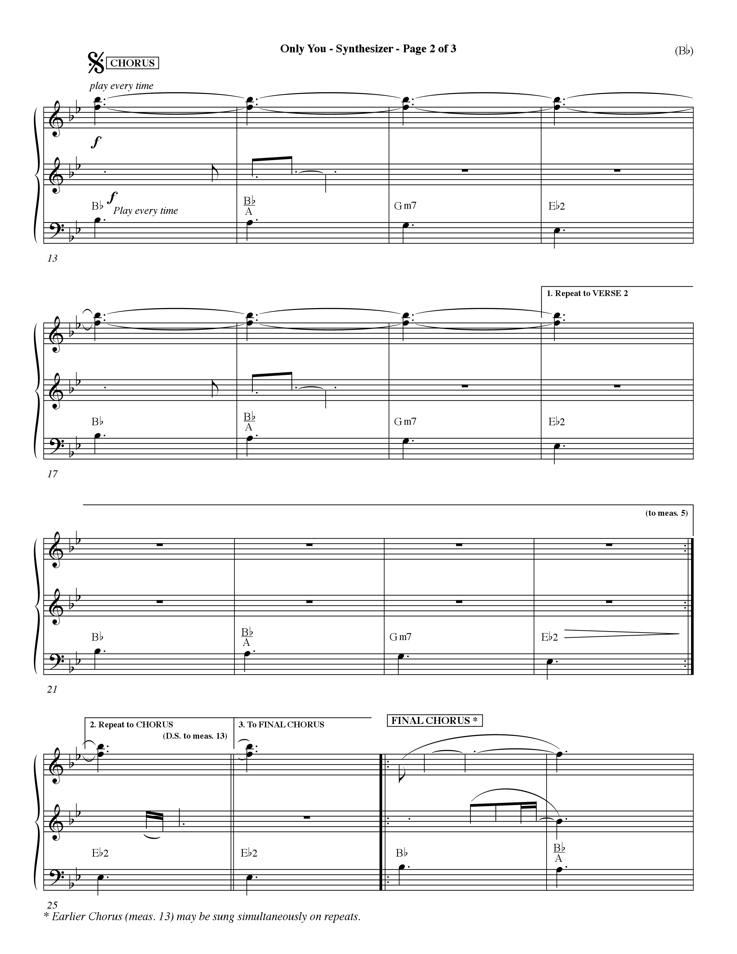 Only You (Choral Anthem SATB) Synth (Word Music Choral / Orch. Dave Williamson)