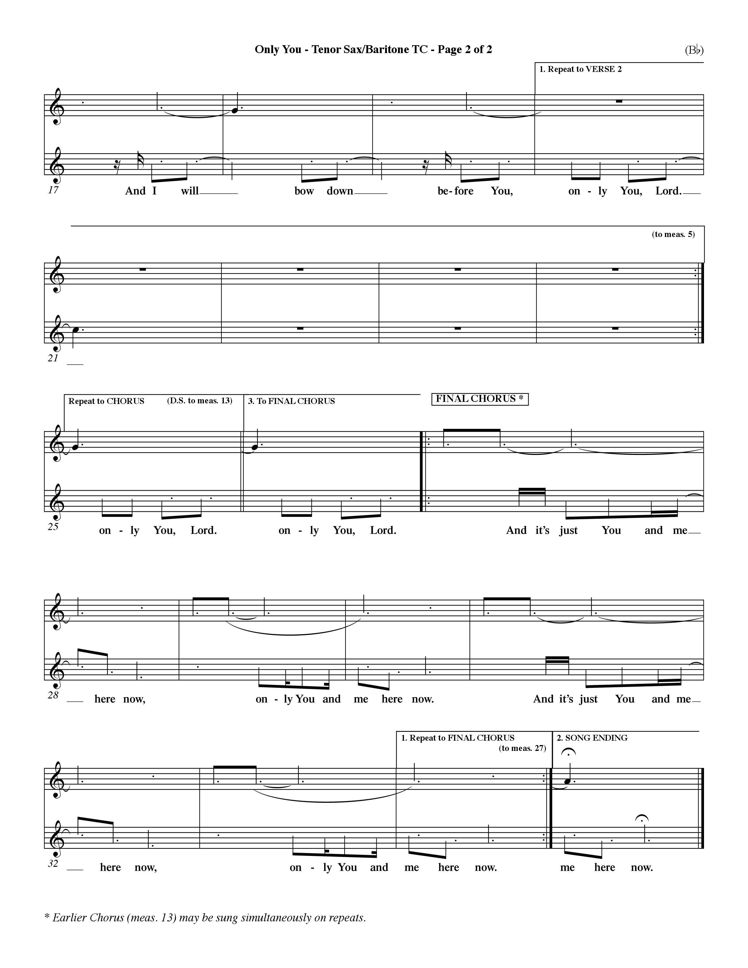 Only You (Choral Anthem SATB) Tenor Sax/Baritone T.C. (Word Music Choral / Orch. Dave Williamson)
