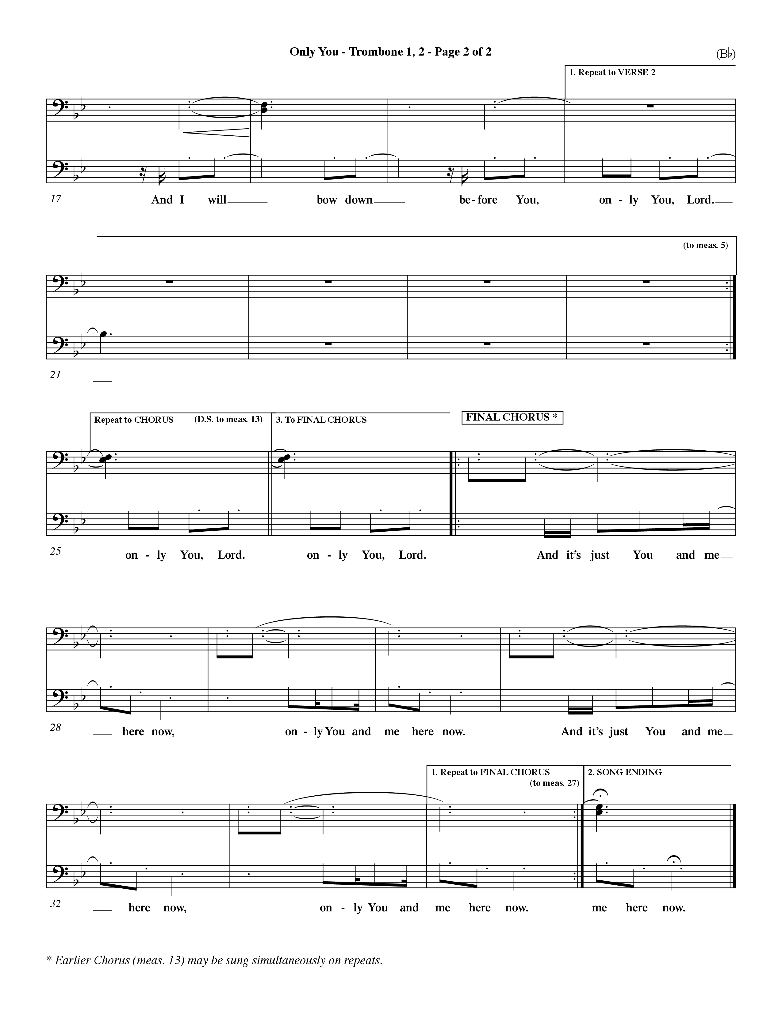 Only You (Choral Anthem SATB) Trombone 1/2 (Word Music Choral / Orch. Dave Williamson)