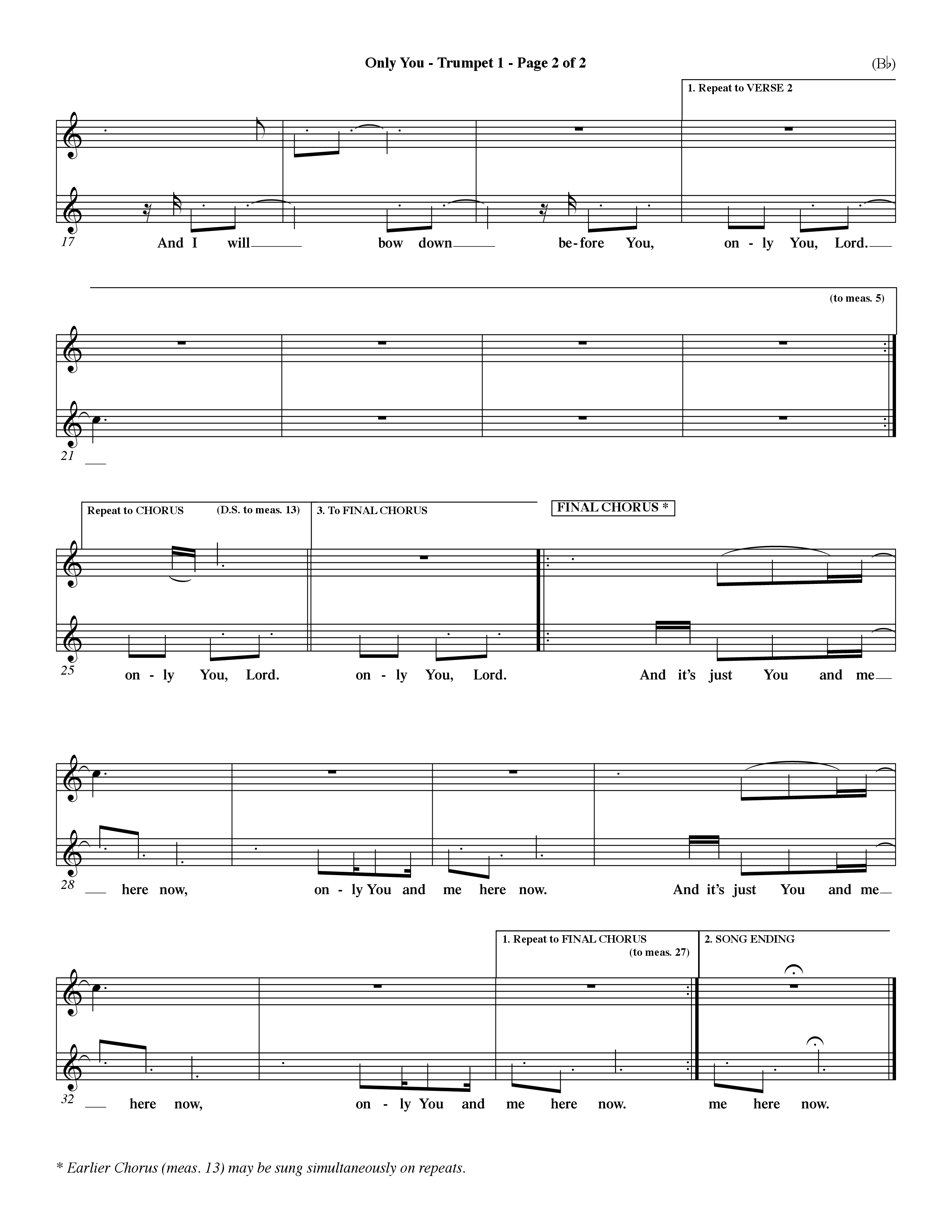 Only You (Choral Anthem SATB) Trumpet 1 (Word Music Choral / Orch. Dave Williamson)