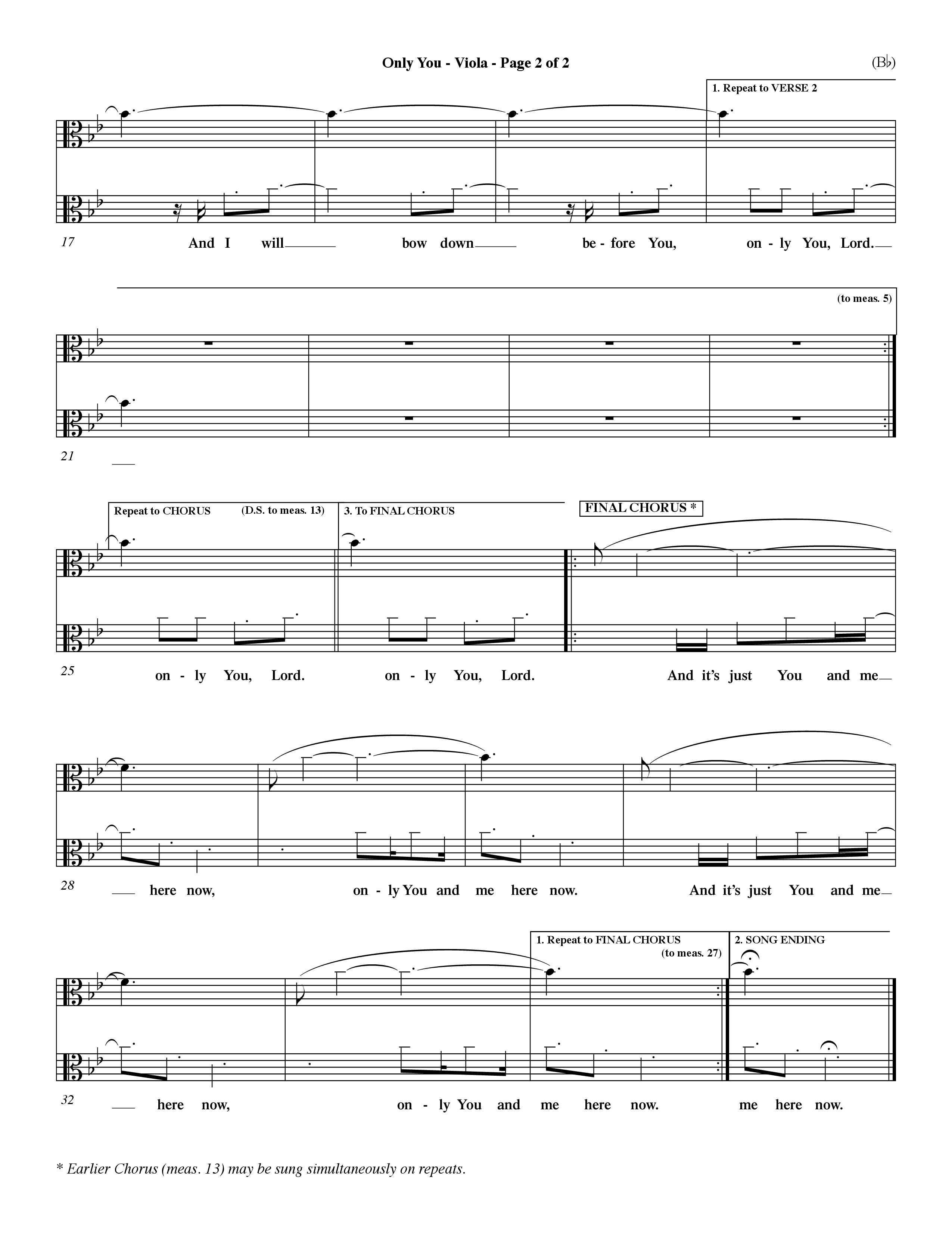 Only You (Choral Anthem SATB) Viola (Word Music Choral / Orch. Dave Williamson)