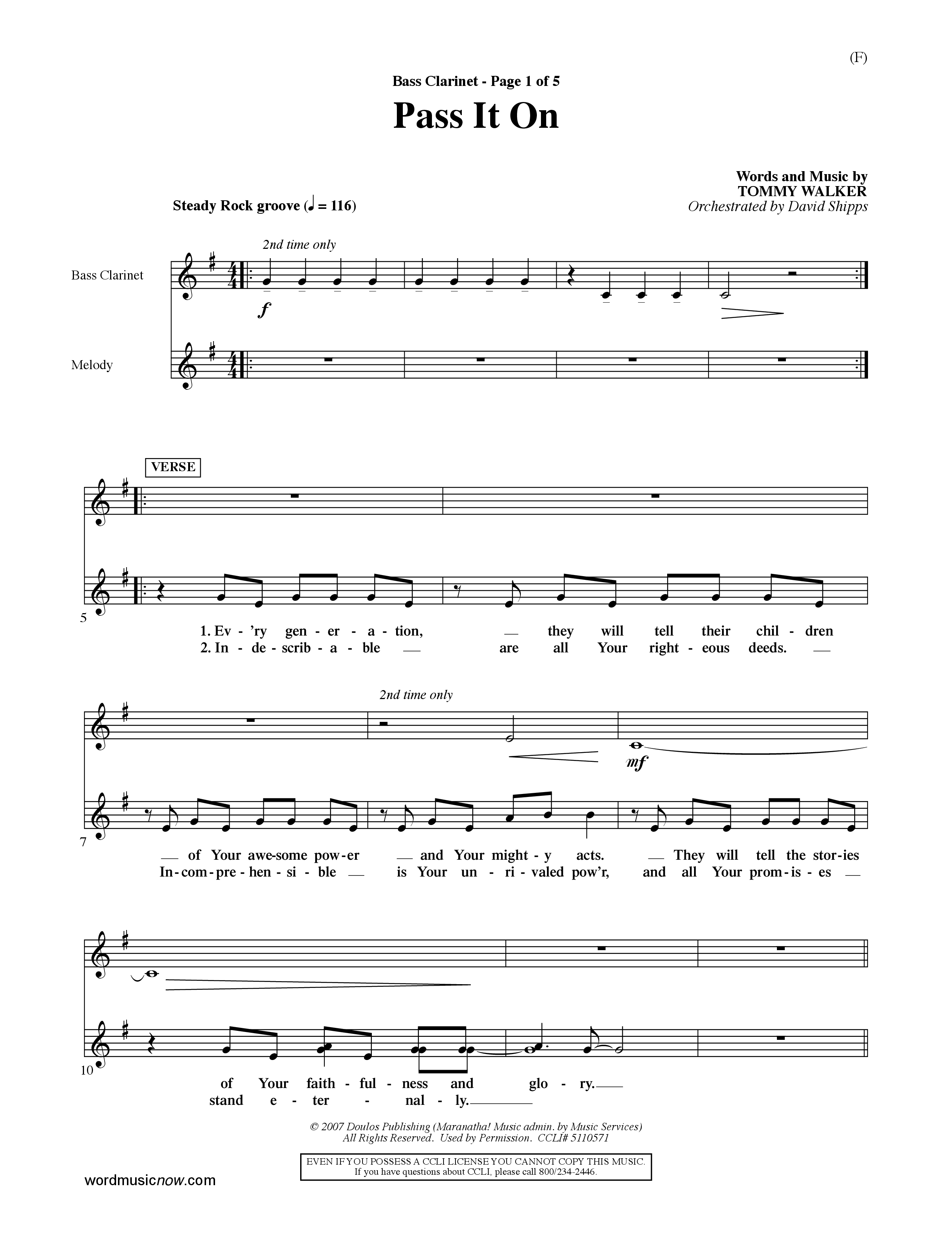 Pass It On (Choral Anthem SATB) Bass Clarinet (Word Music Choral / Orch. David Shipps)