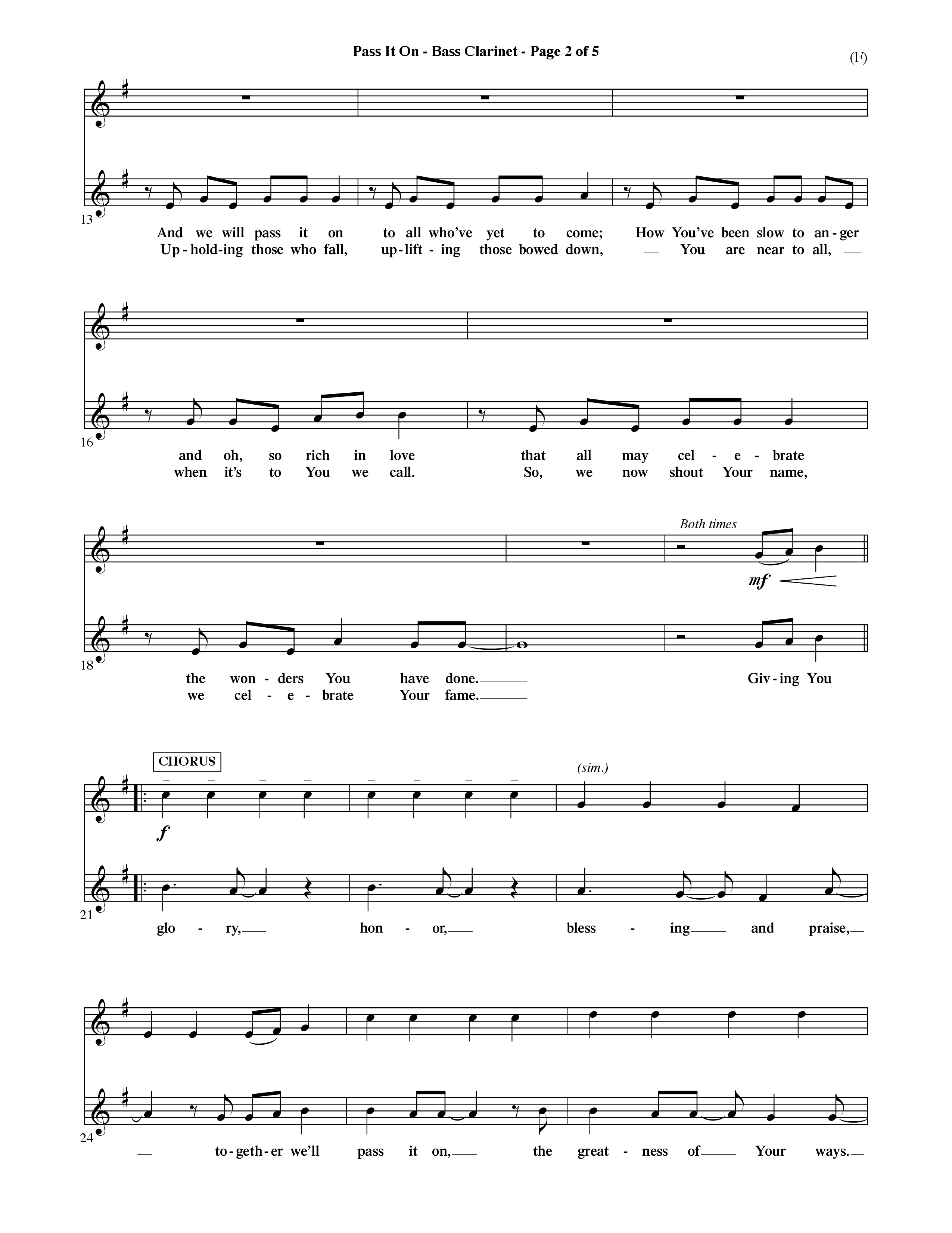 Pass It On (Choral Anthem SATB) Bass Clarinet (Word Music Choral / Orch. David Shipps)