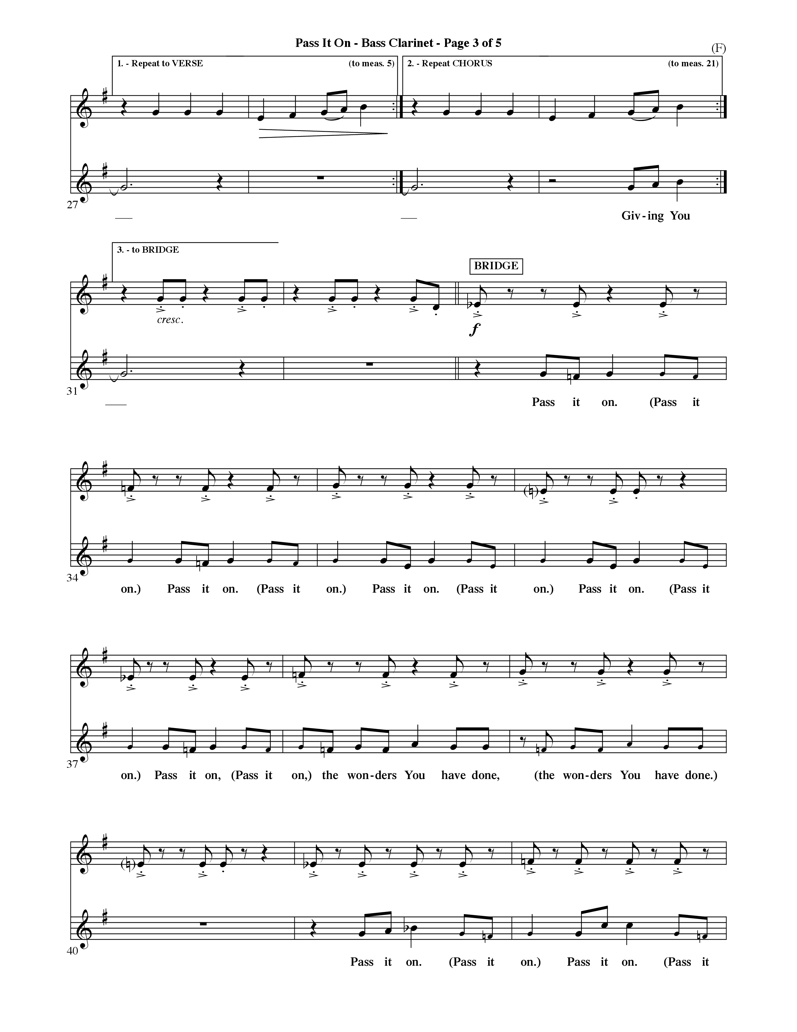 Pass It On (Choral Anthem SATB) Bass Clarinet (Word Music Choral / Orch. David Shipps)