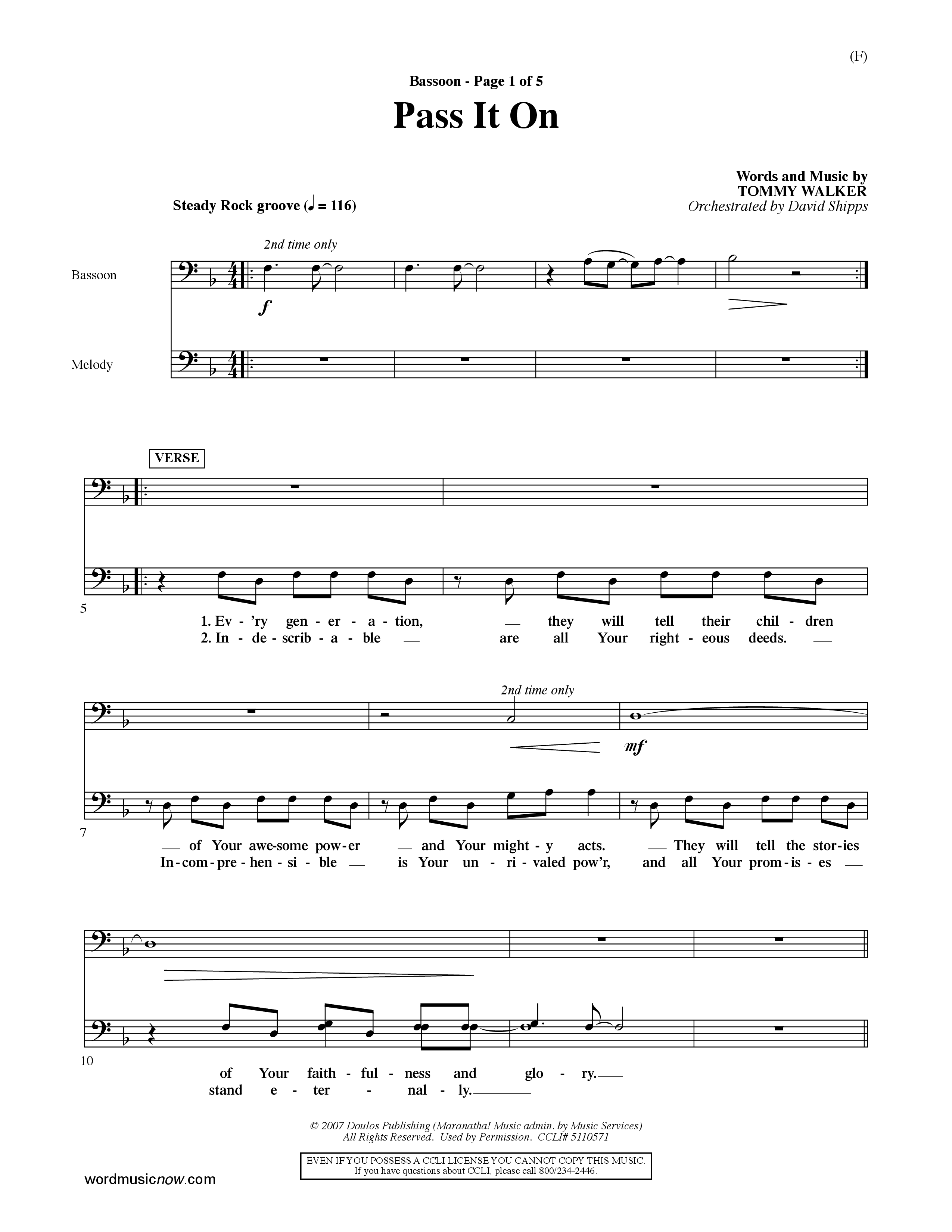 Pass It On (Choral Anthem SATB) Bassoon (Word Music Choral / Orch. David Shipps)