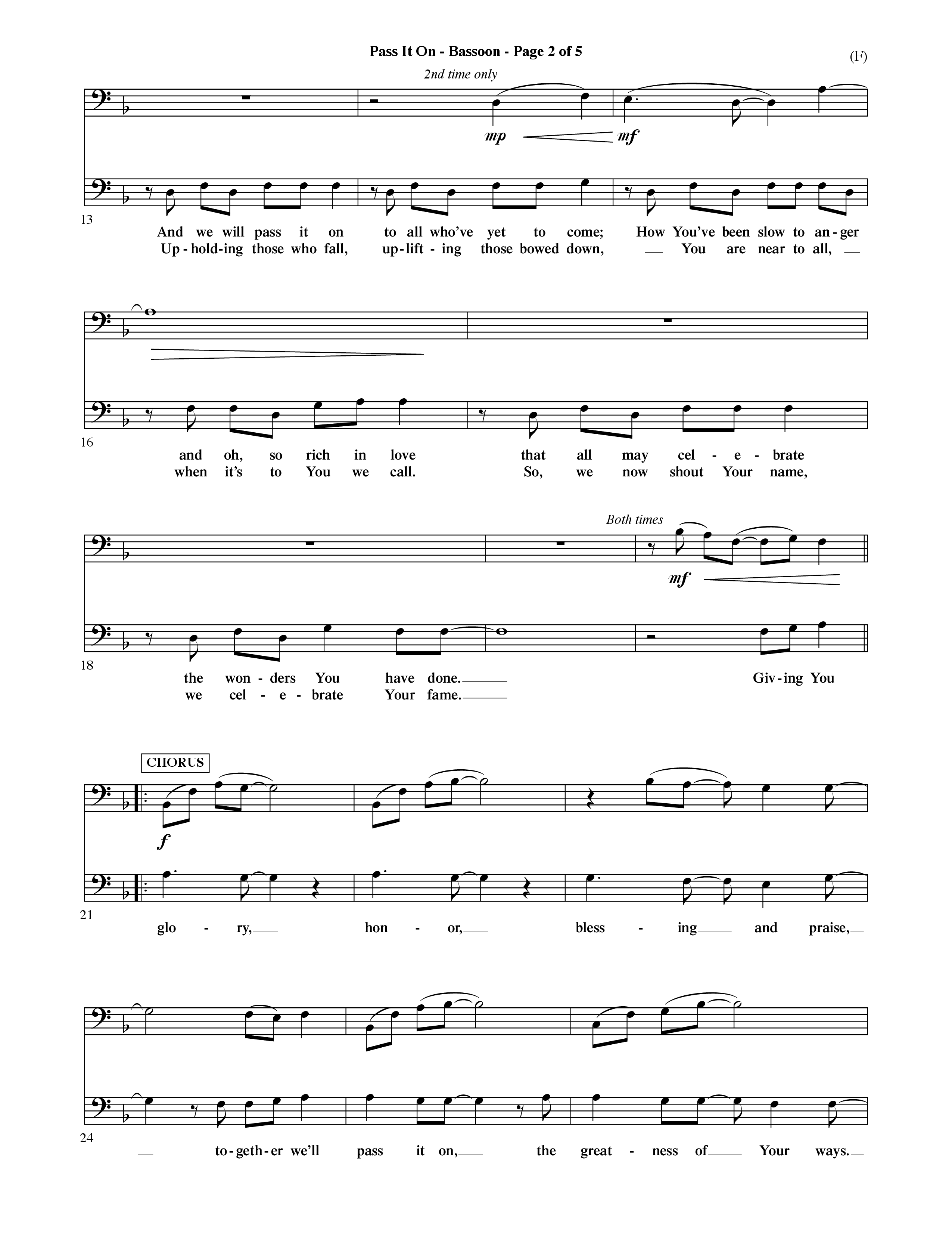 Pass It On (Choral Anthem SATB) Bassoon (Word Music Choral / Orch. David Shipps)