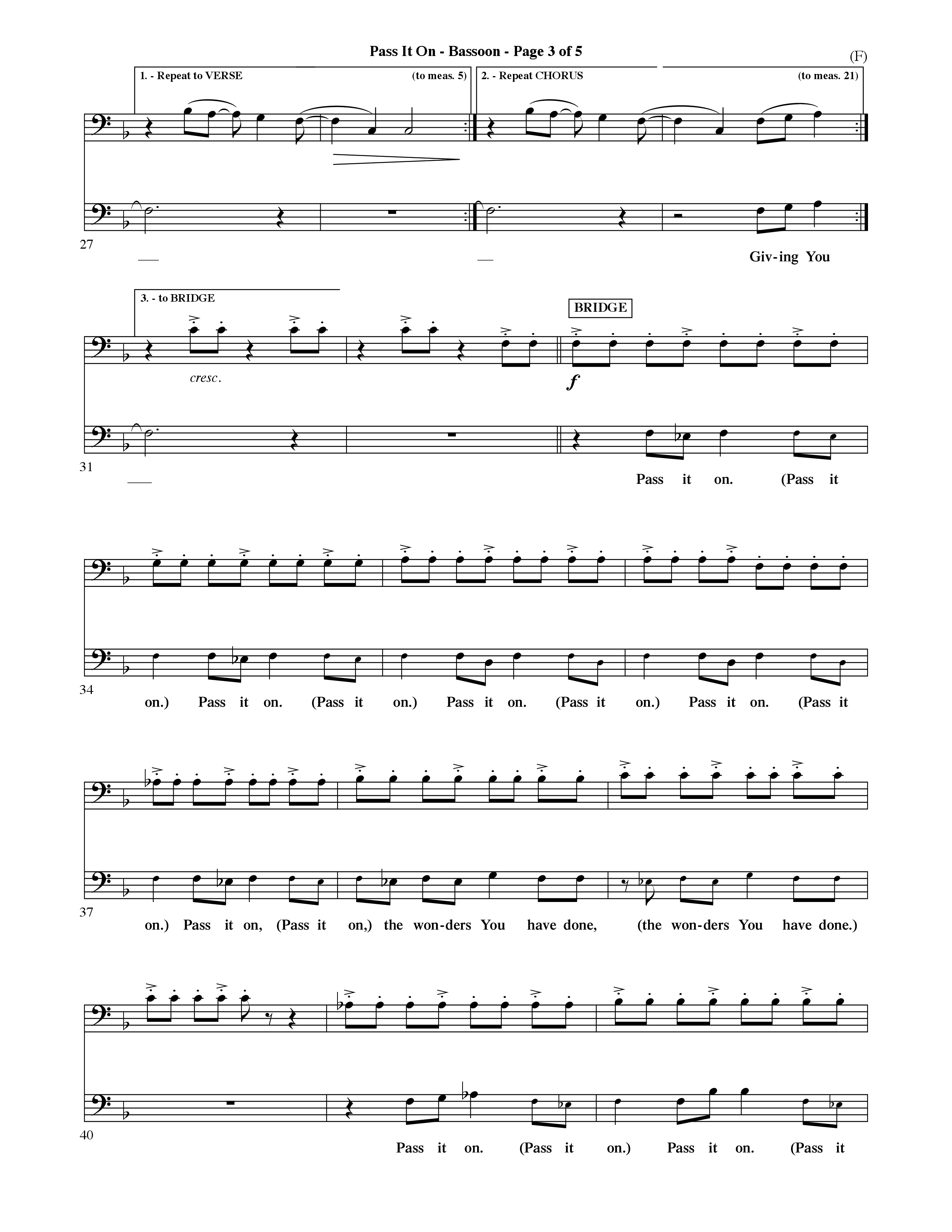 Pass It On (Choral Anthem SATB) Bassoon (Word Music Choral / Orch. David Shipps)