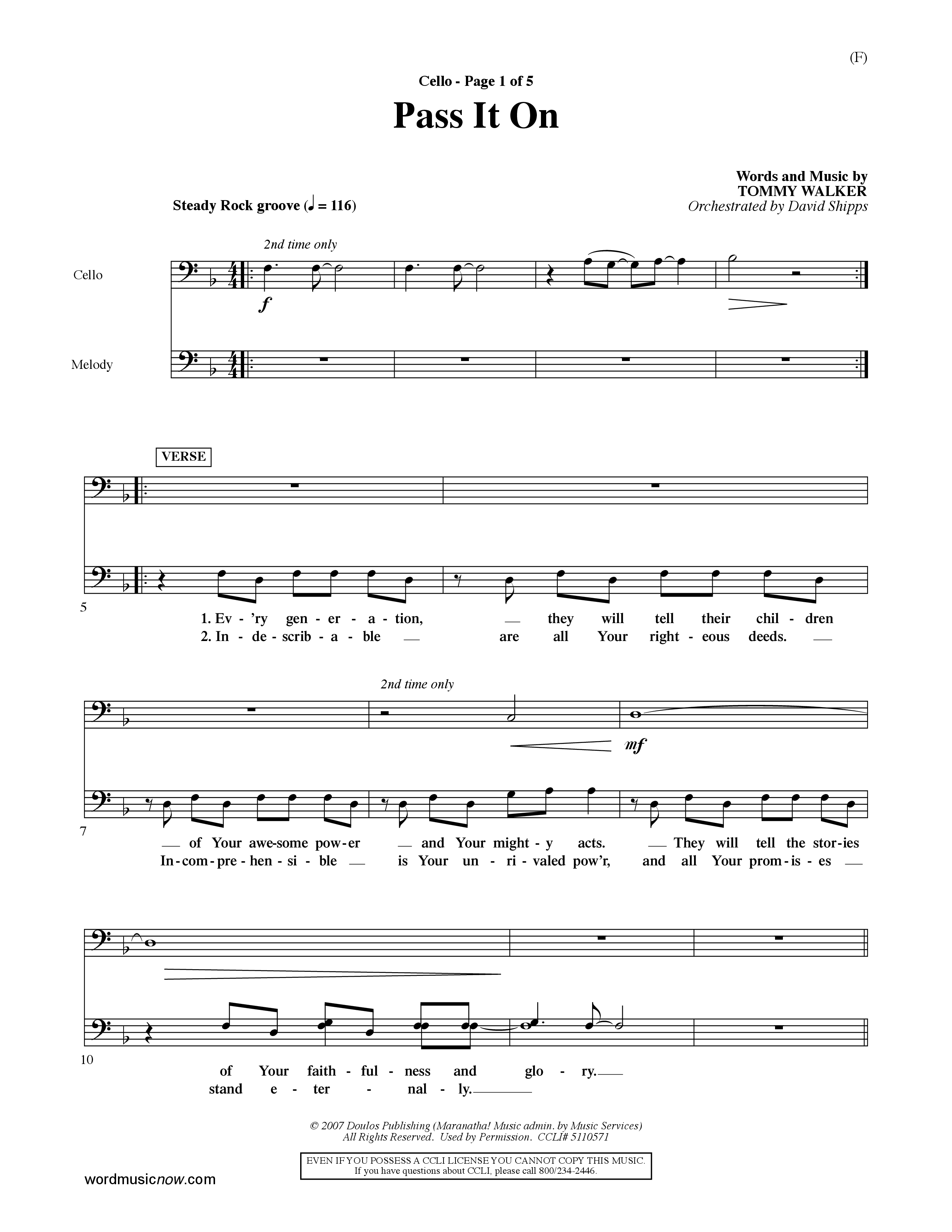 Pass It On (Choral Anthem SATB) Cello (Word Music Choral / Orch. David Shipps)