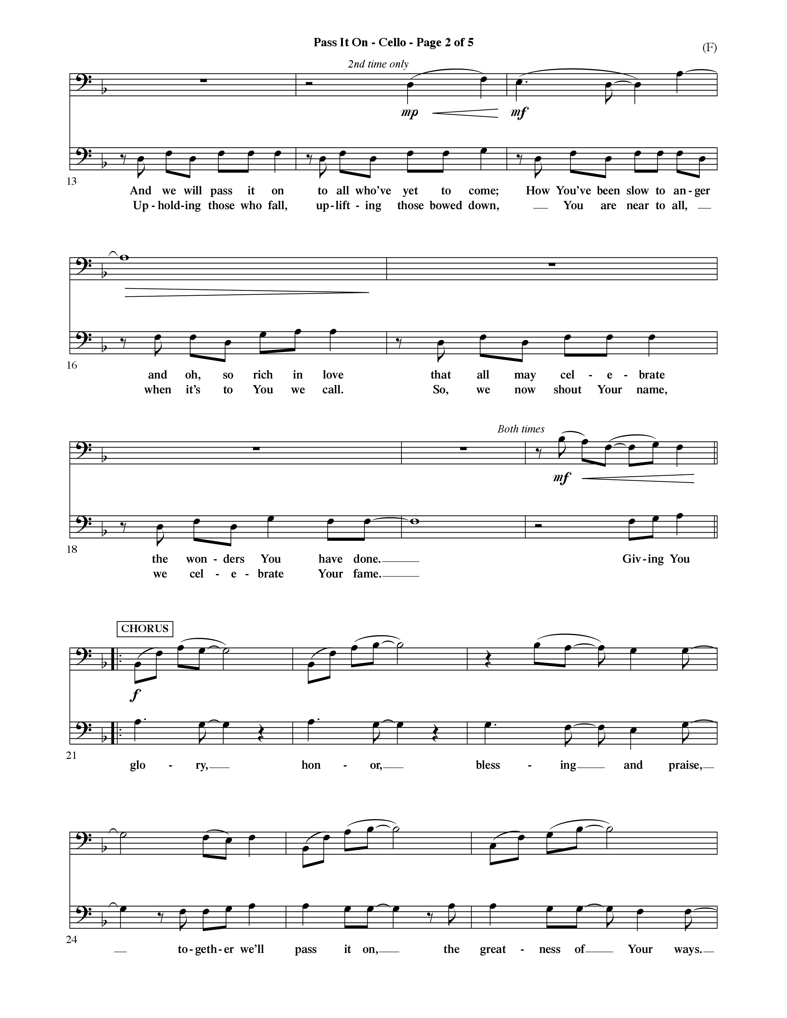 Pass It On (Choral Anthem SATB) Cello (Word Music Choral / Orch. David Shipps)