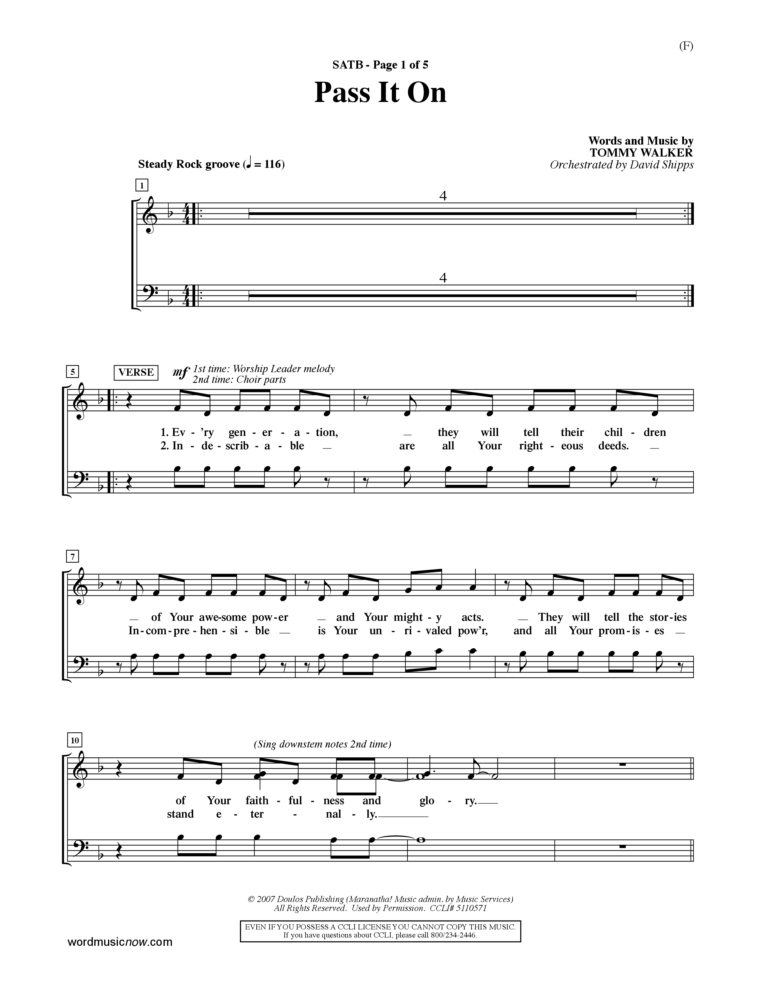 Pass It On (Choral Anthem SATB) Choir Sheet (SATB) (Word Music Choral / Orch. David Shipps)