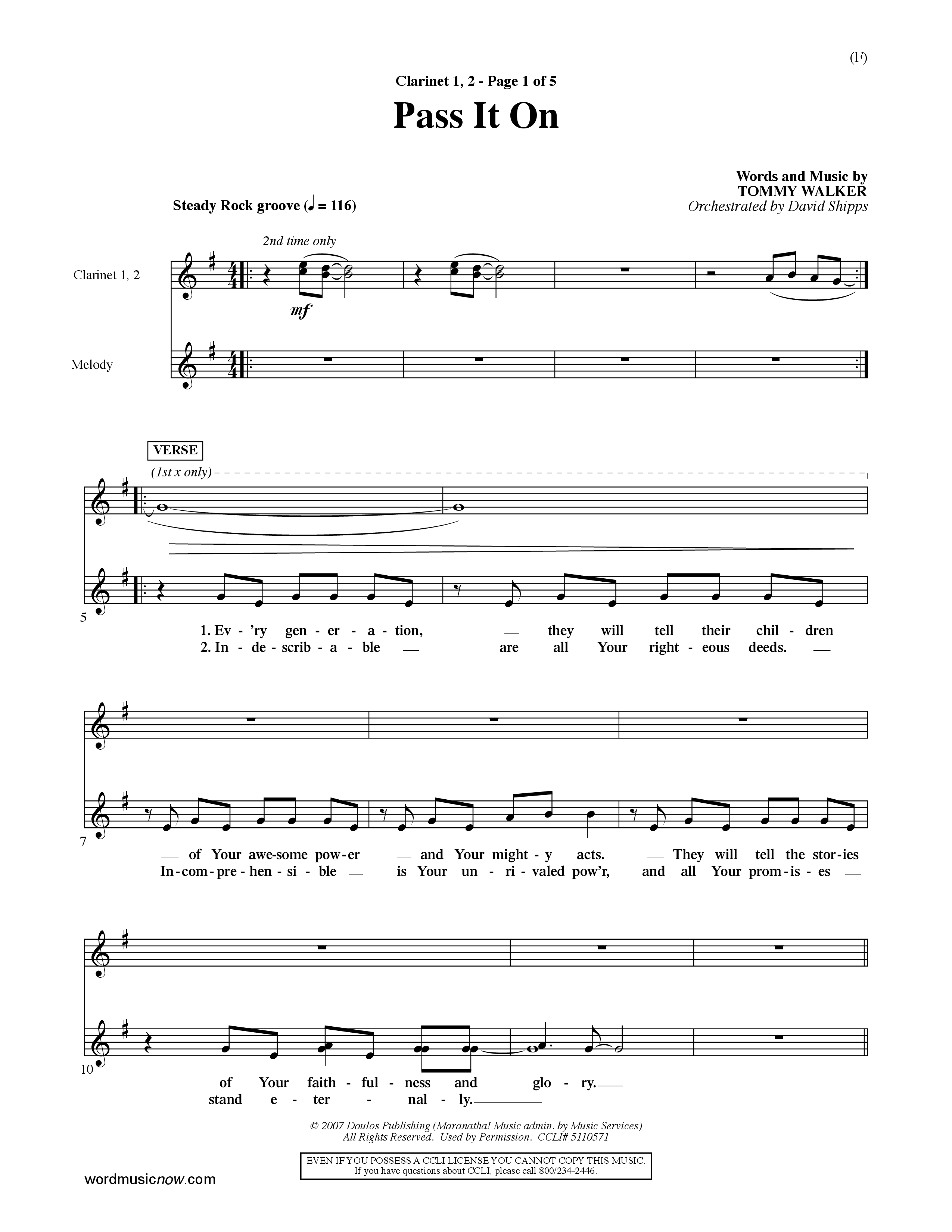 Pass It On (Choral Anthem SATB) Clarinet 1/2 (Word Music Choral / Orch. David Shipps)