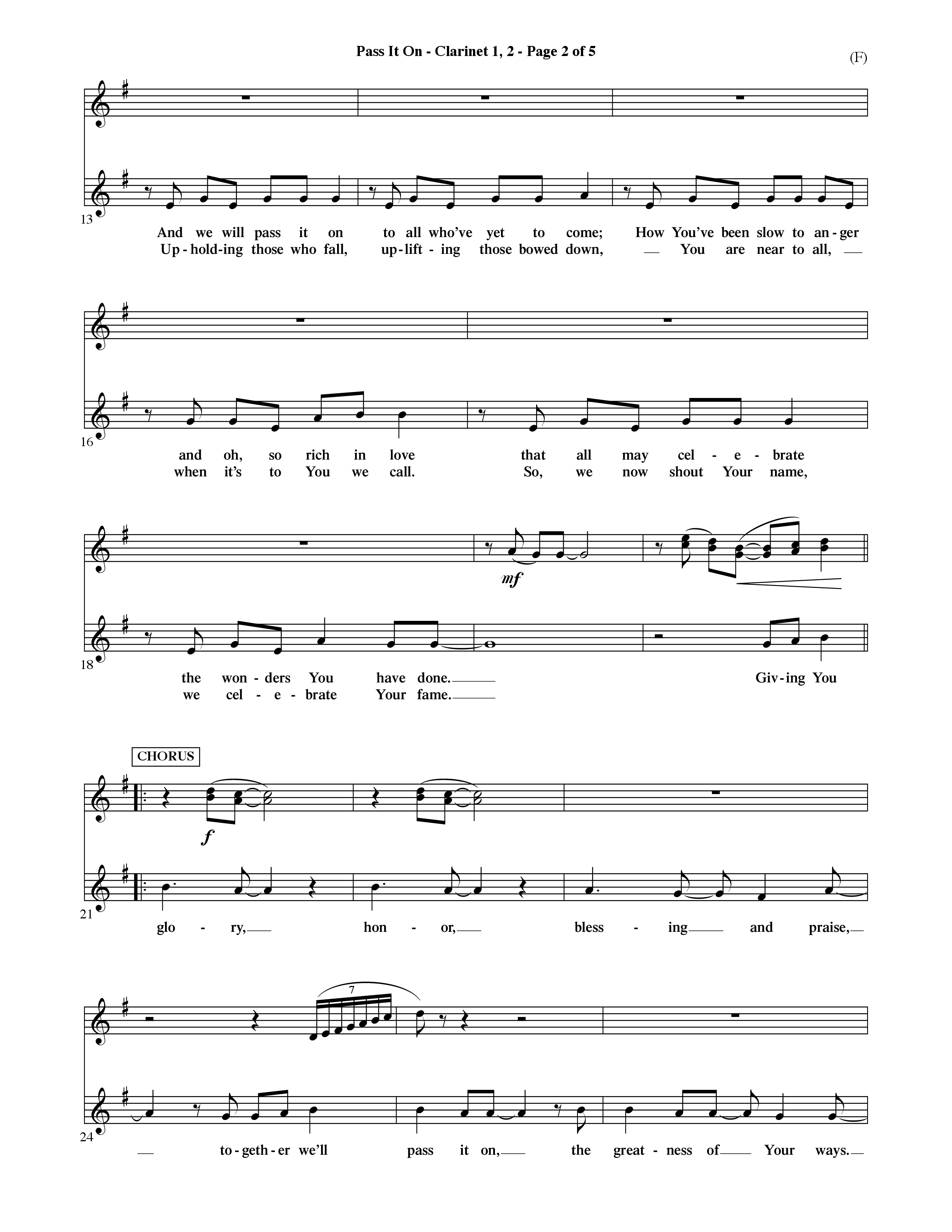 Pass It On (Choral Anthem SATB) Clarinet 1/2 (Word Music Choral / Orch. David Shipps)
