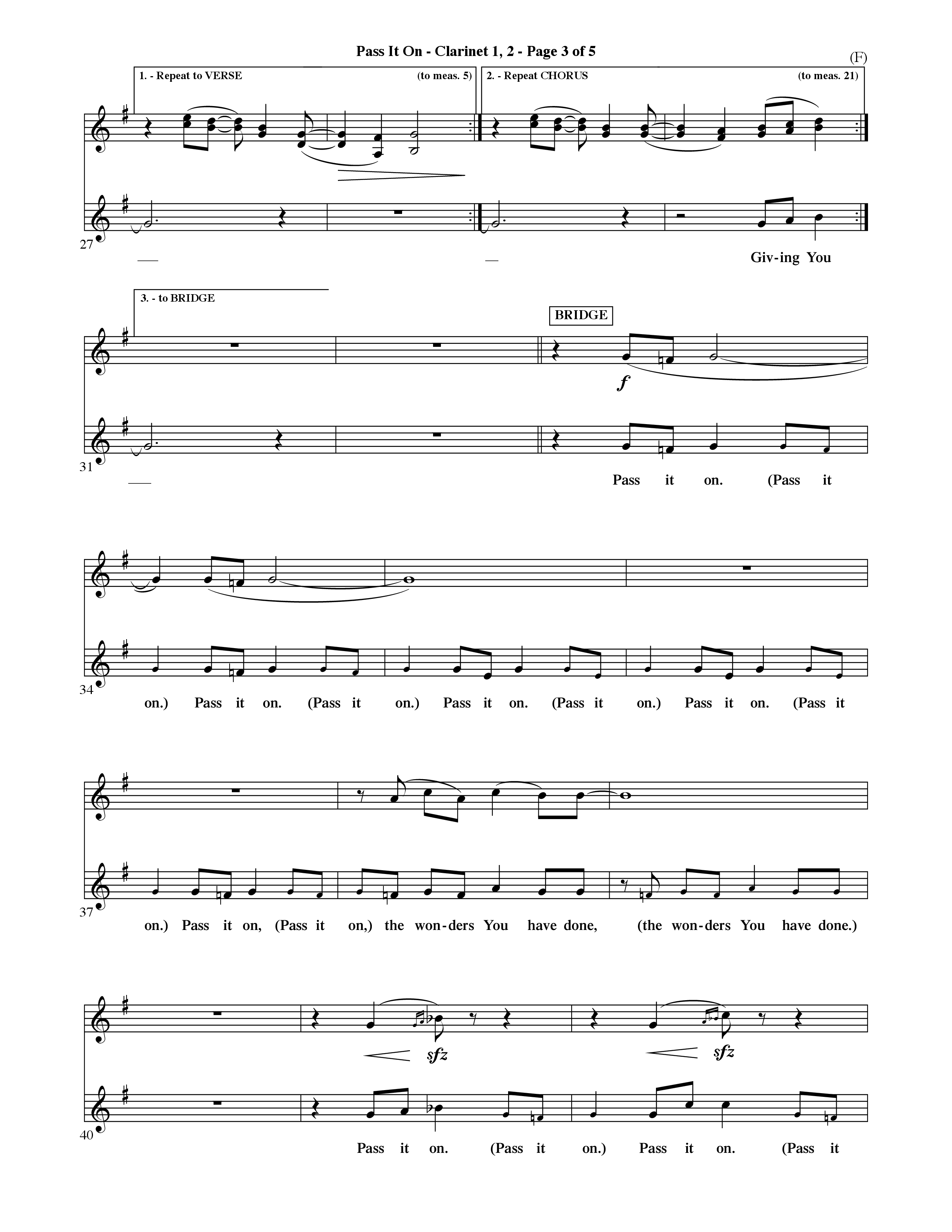 Pass It On (Choral Anthem SATB) Clarinet 1/2 (Word Music Choral / Orch. David Shipps)