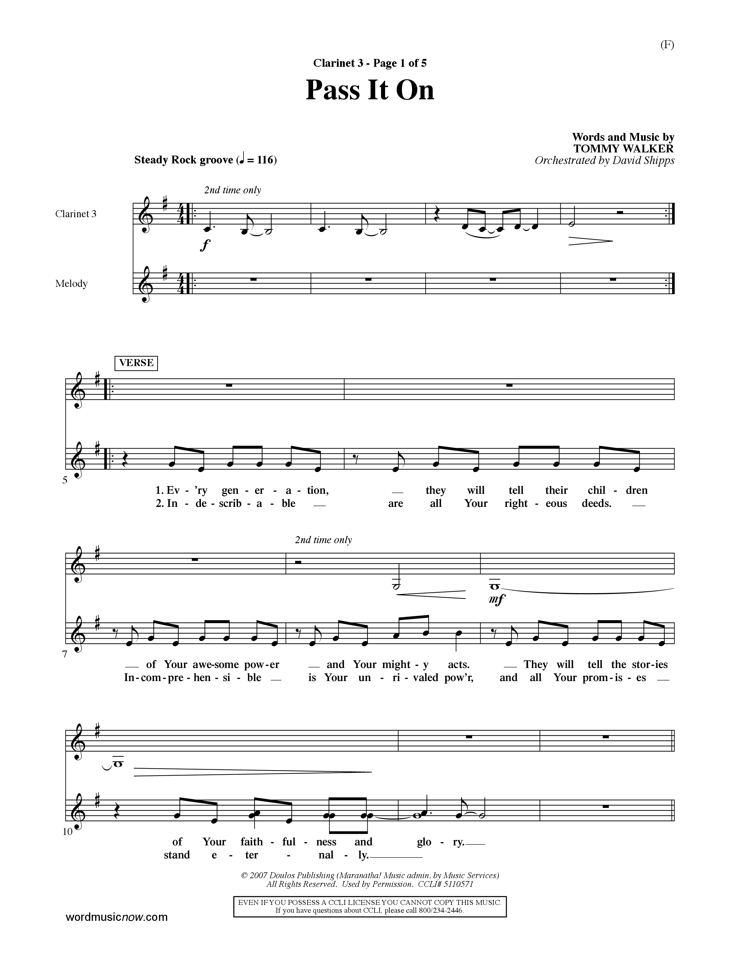 Pass It On (Choral Anthem SATB) Clarinet 3 (Word Music Choral / Orch. David Shipps)