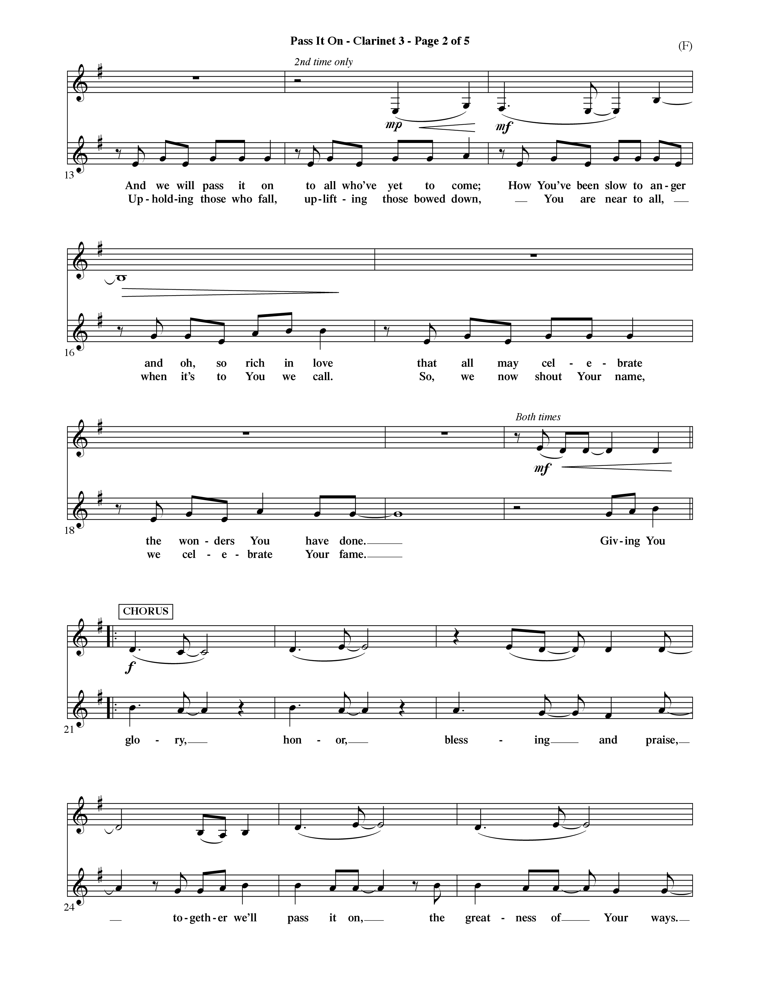 Pass It On (Choral Anthem SATB) Clarinet 3 (Word Music Choral / Orch. David Shipps)