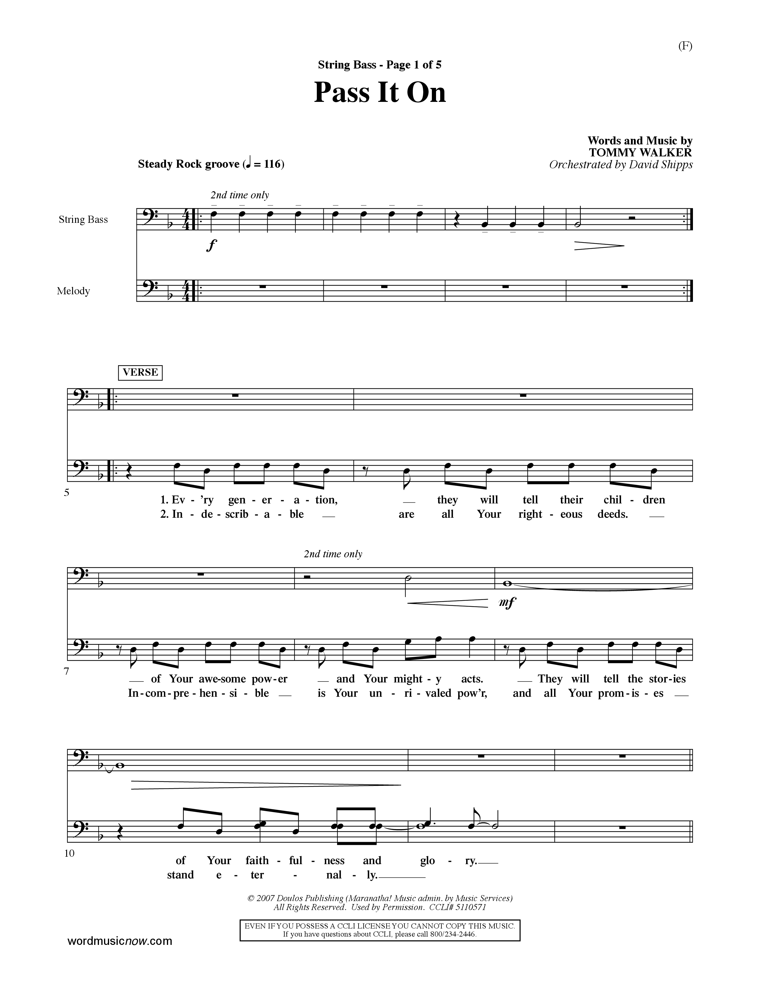 Pass It On (Choral Anthem SATB) Double Bass (Word Music Choral / Orch. David Shipps)