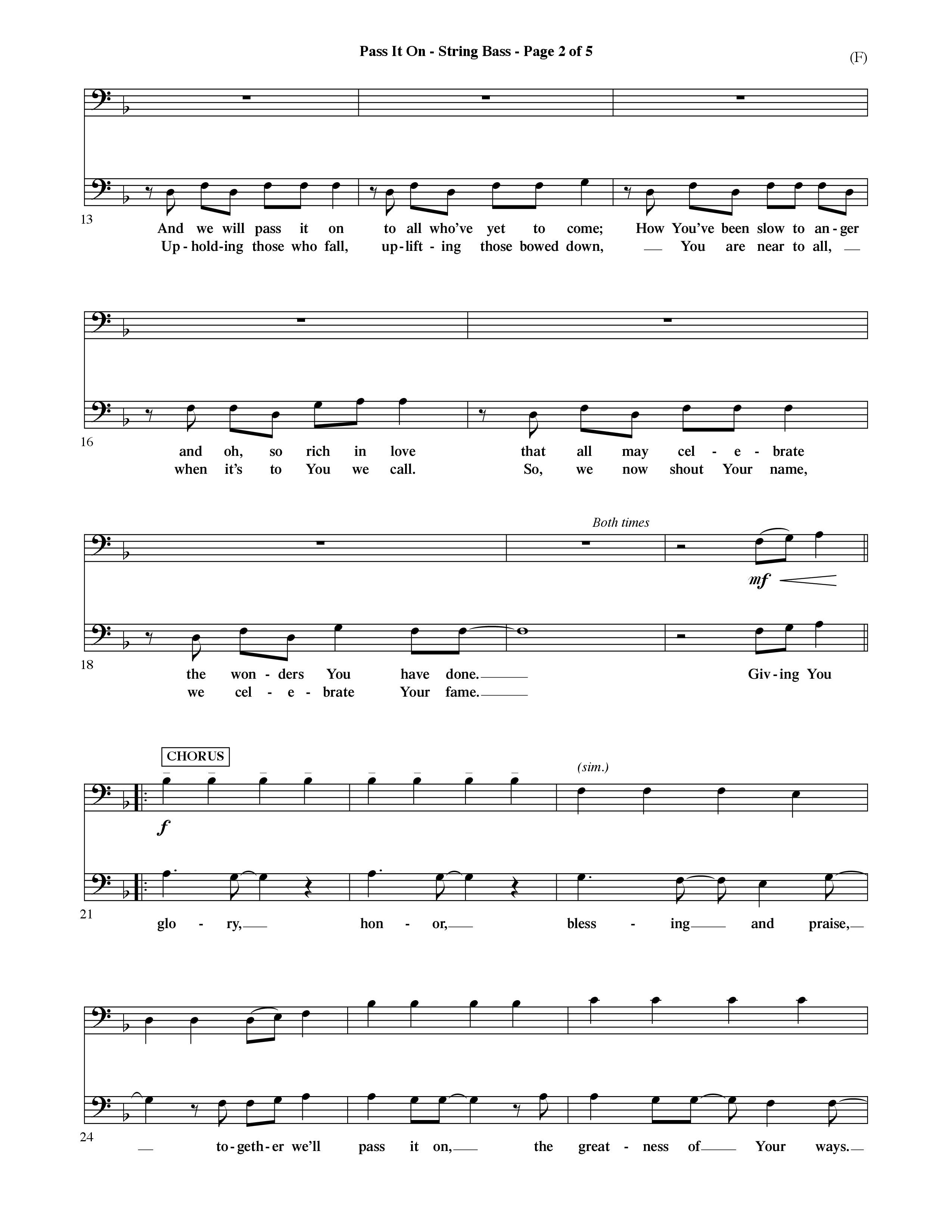 Pass It On (Choral Anthem SATB) Double Bass (Word Music Choral / Orch. David Shipps)
