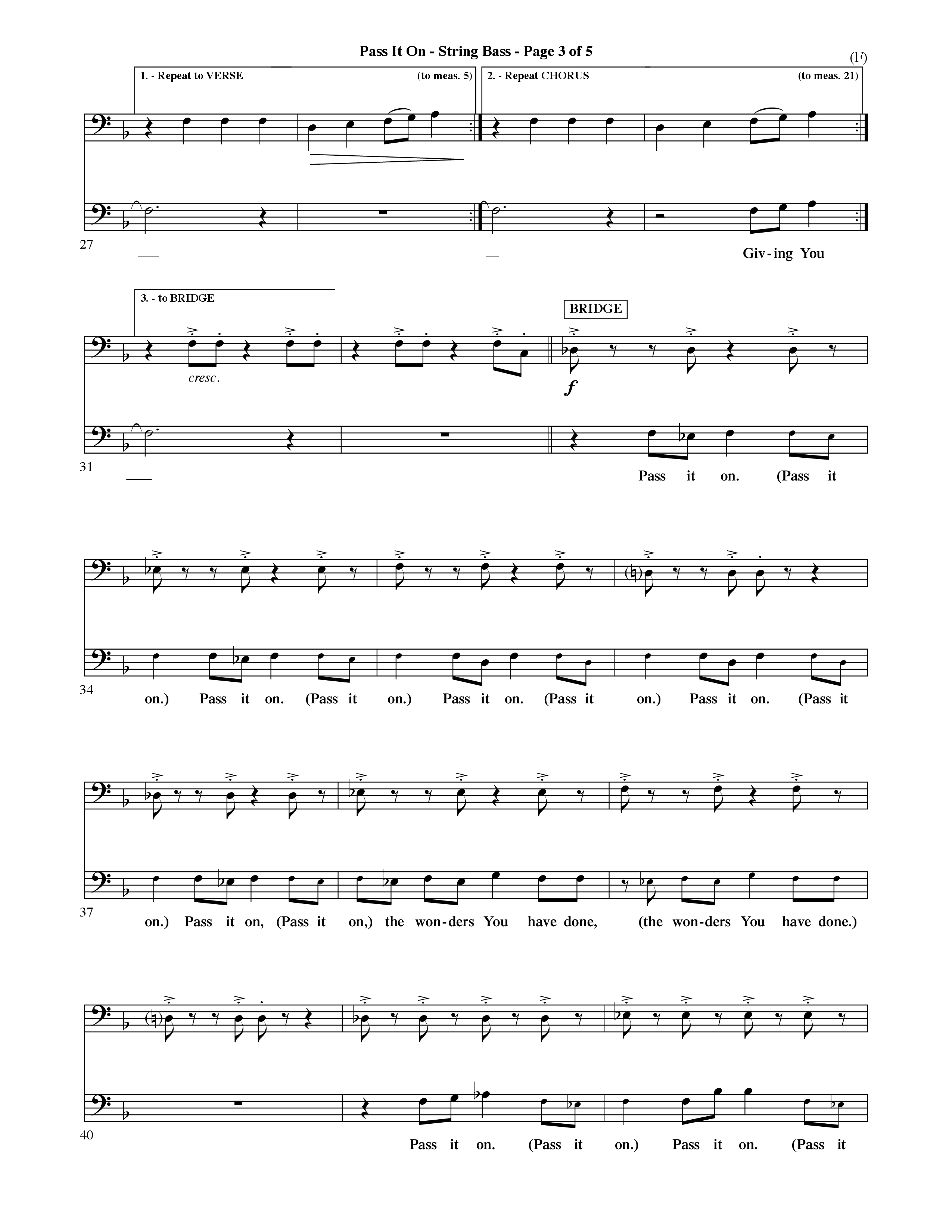 Pass It On (Choral Anthem SATB) Double Bass (Word Music Choral / Orch. David Shipps)