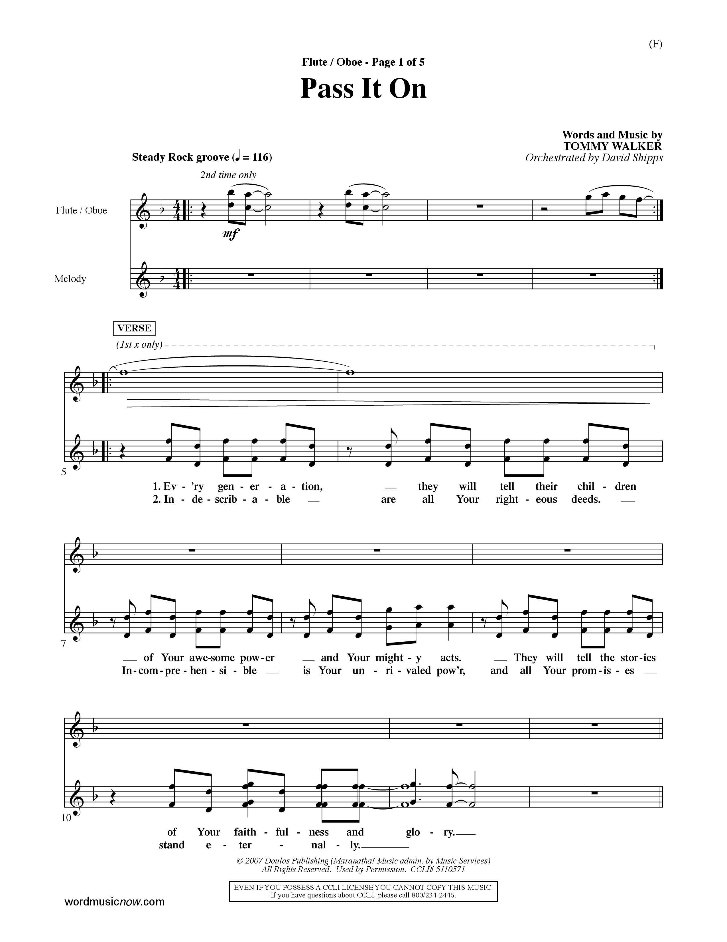 Pass It On (Choral Anthem SATB) Flute/Oboe (Word Music Choral / Orch. David Shipps)