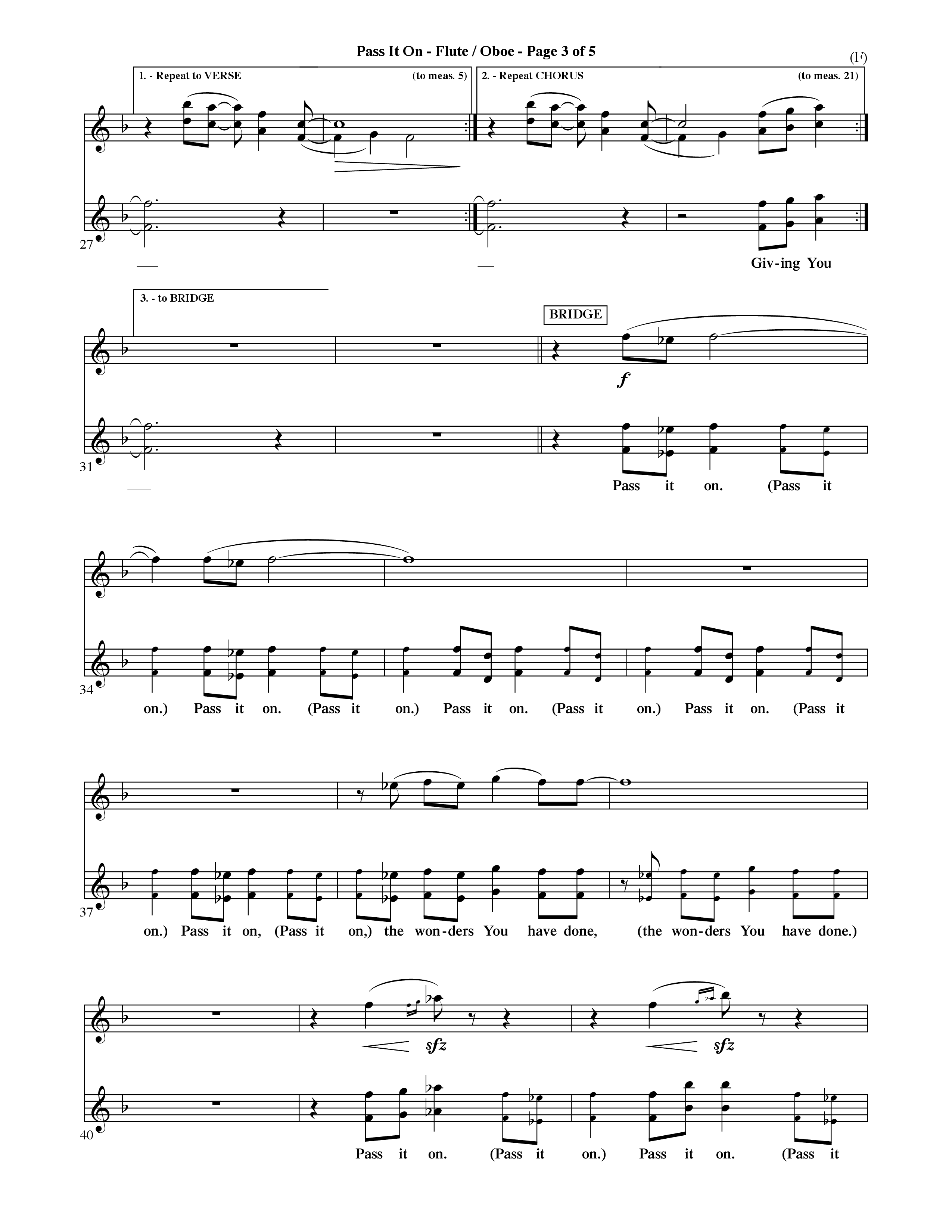 Pass It On (Choral Anthem SATB) Flute/Oboe (Word Music Choral / Orch. David Shipps)