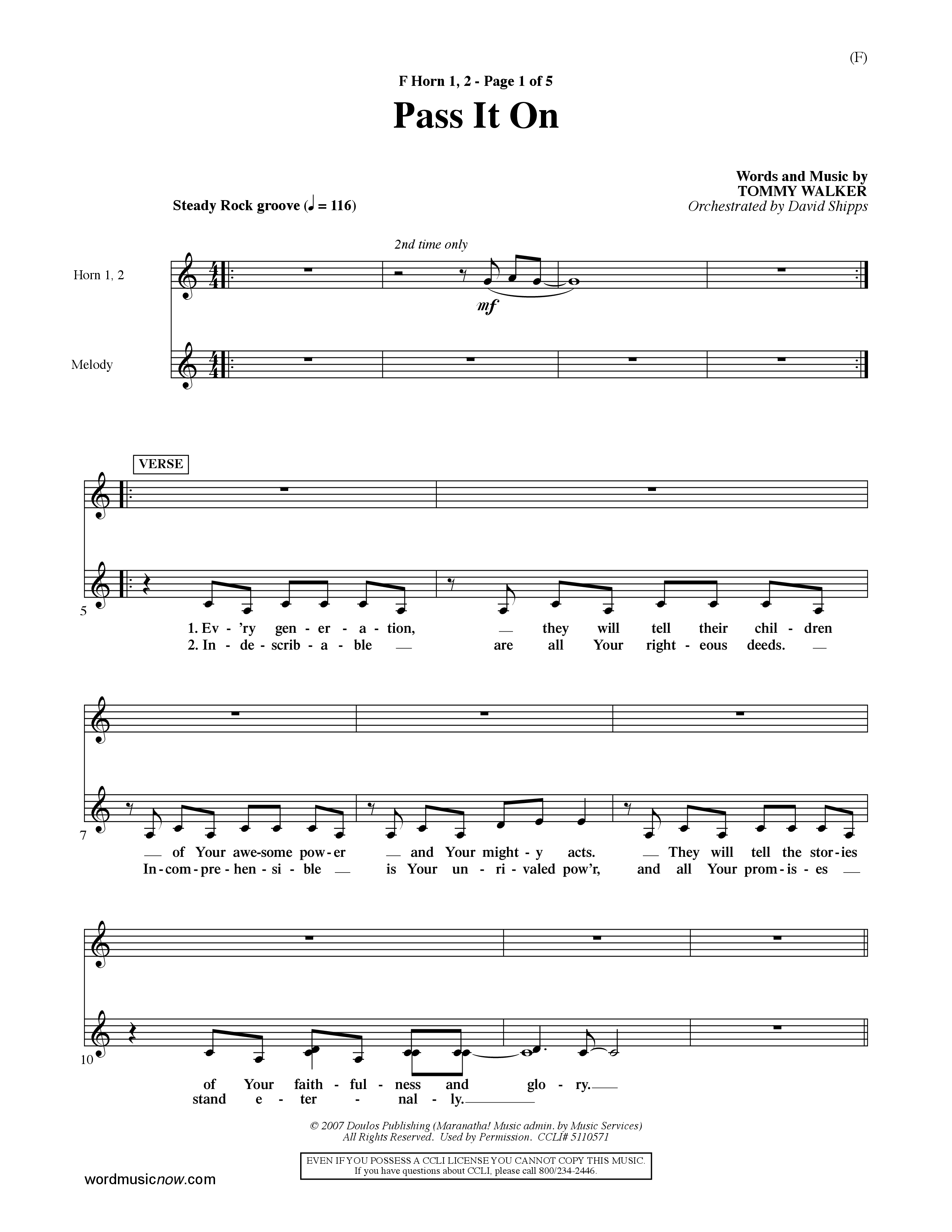 Pass It On (Choral Anthem SATB) French Horn (Word Music Choral / Orch. David Shipps)