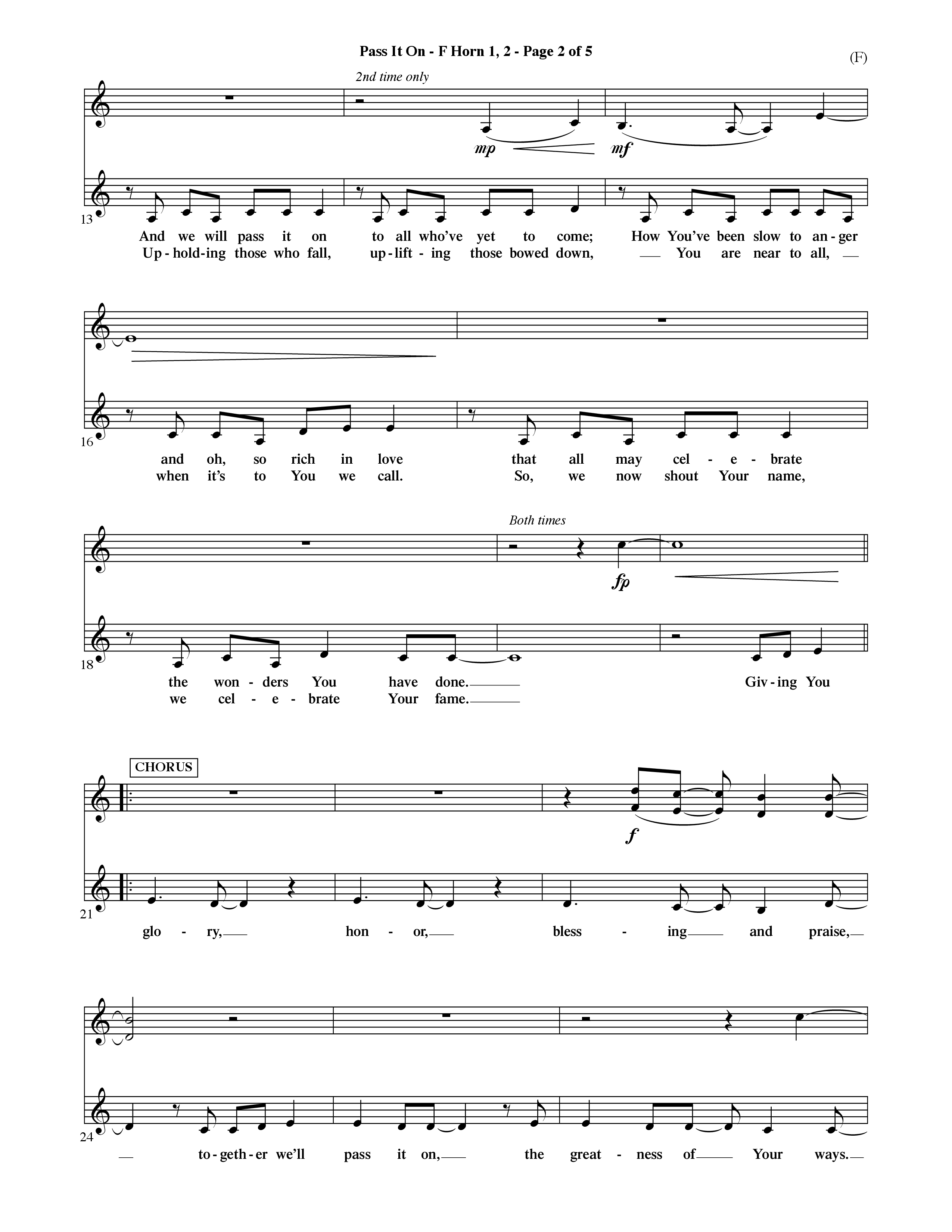 Pass It On (Choral Anthem SATB) French Horn (Word Music Choral / Orch. David Shipps)