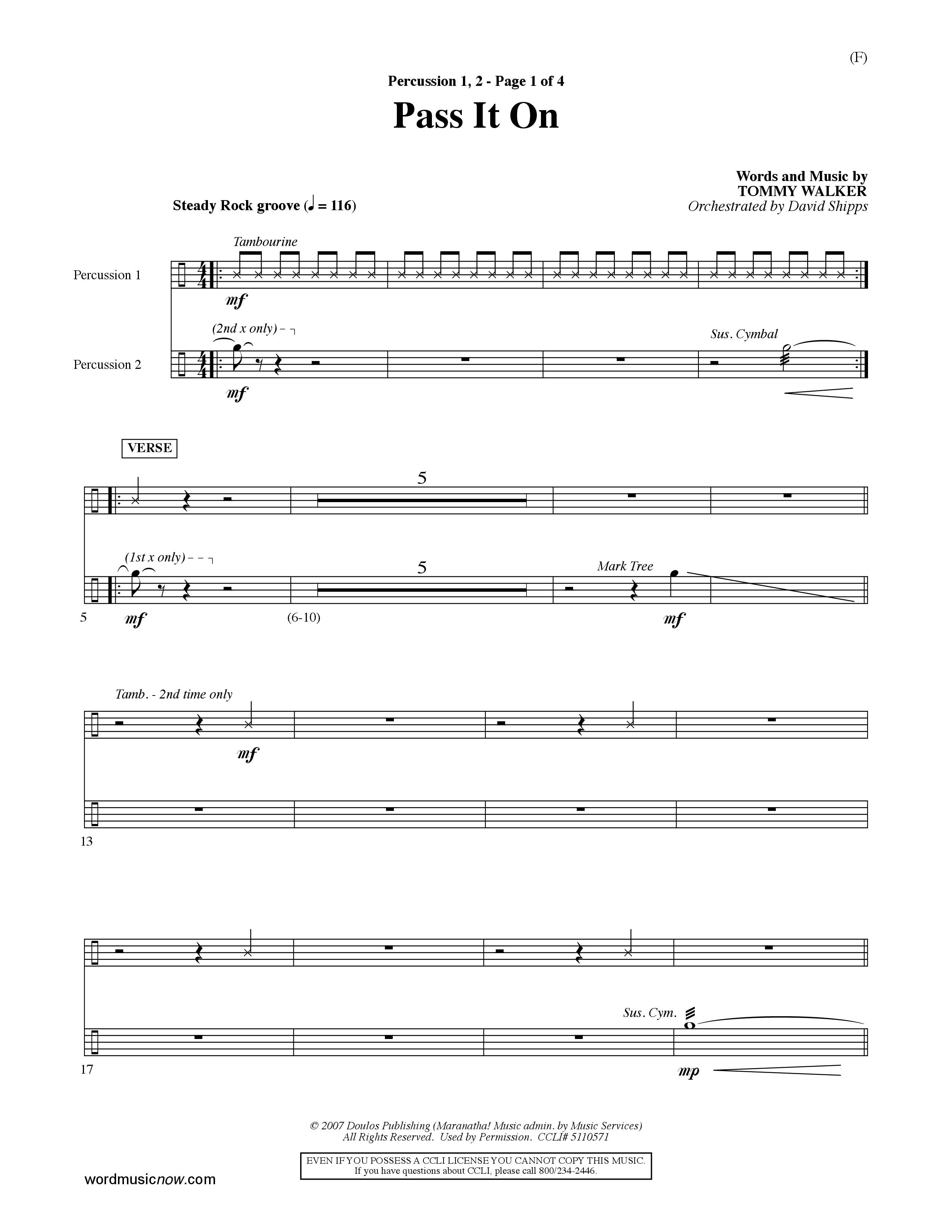 Pass It On (Choral Anthem SATB) Percussion 1/2 (Word Music Choral / Orch. David Shipps)