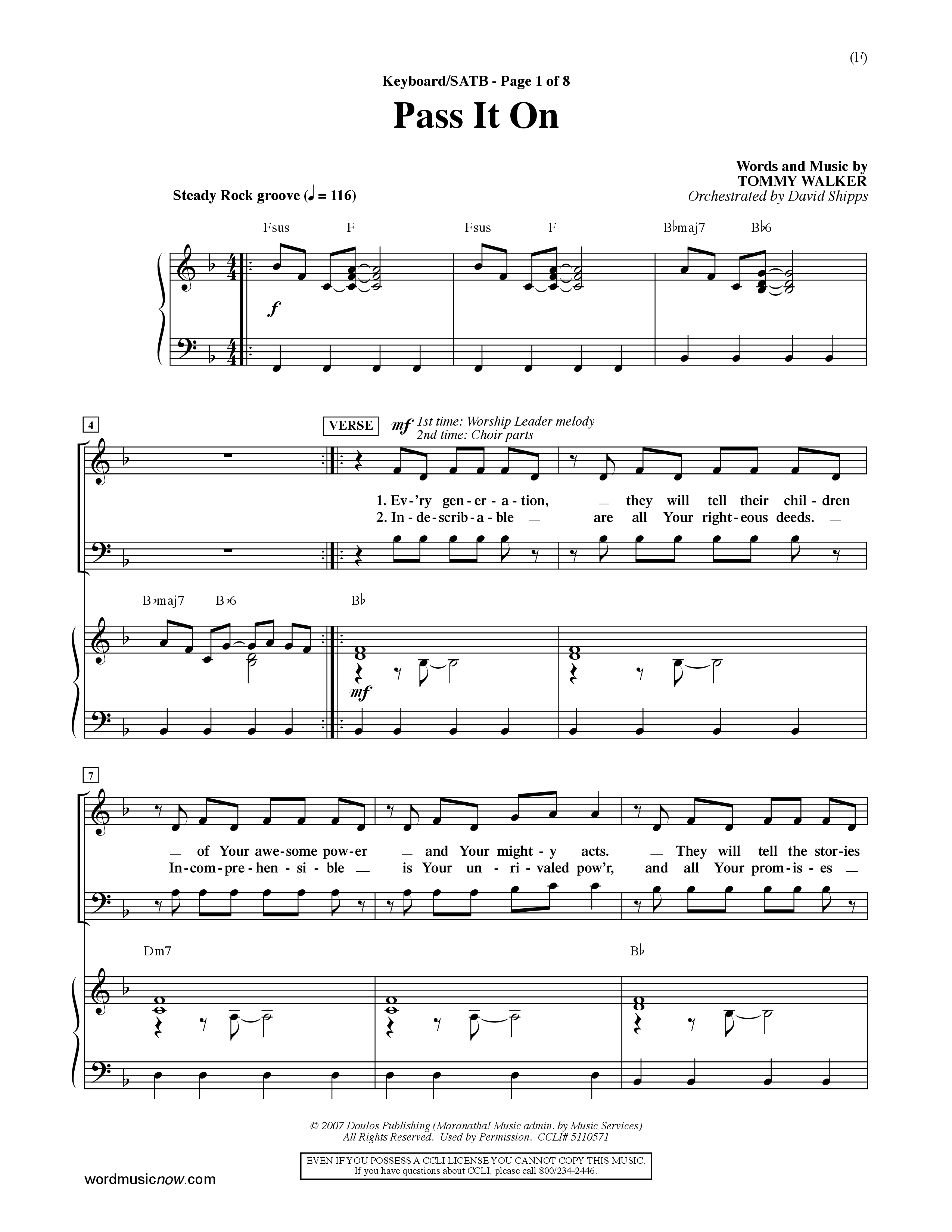Pass It On (Choral Anthem SATB) Keyboard/Vocal (SATB) (Word Music Choral / Orch. David Shipps)