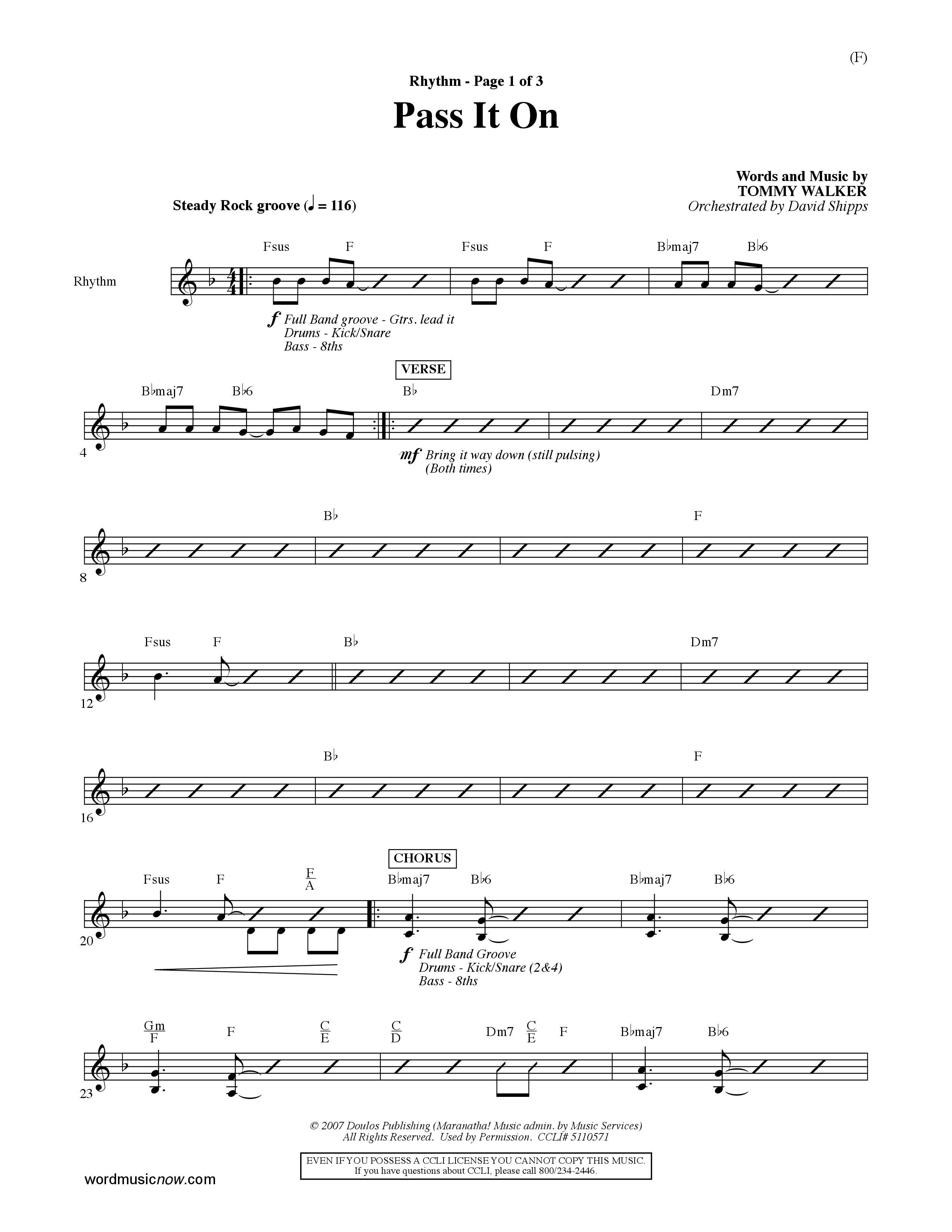 Pass It On (Choral Anthem SATB) Rhythm Chart (Word Music Choral / Orch. David Shipps)