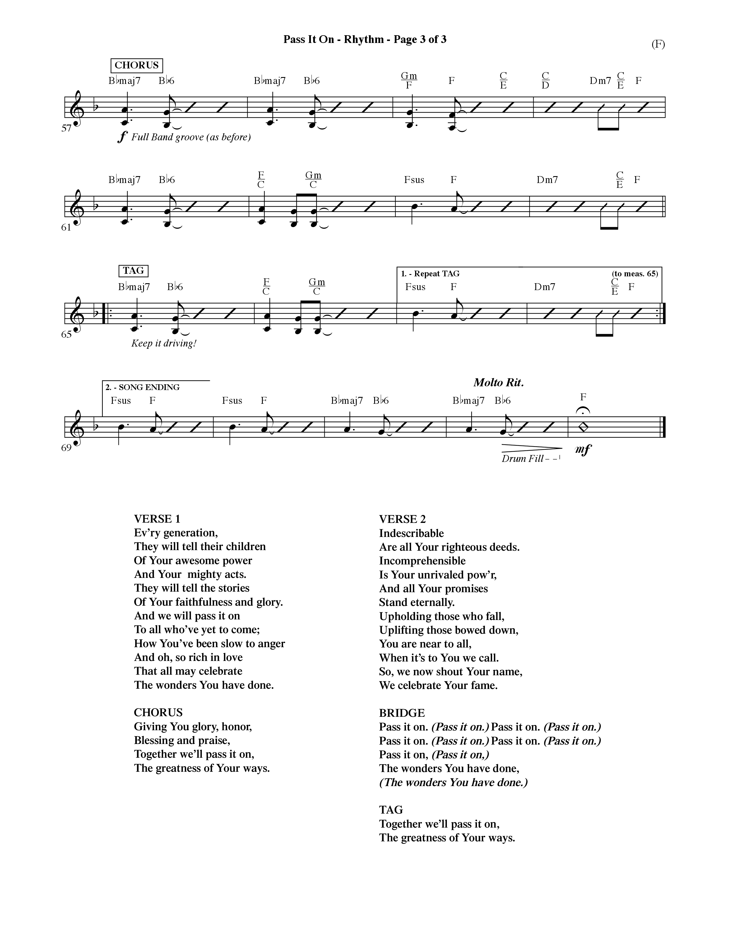 Pass It On (Choral Anthem SATB) Rhythm Chart (Word Music Choral / Orch. David Shipps)