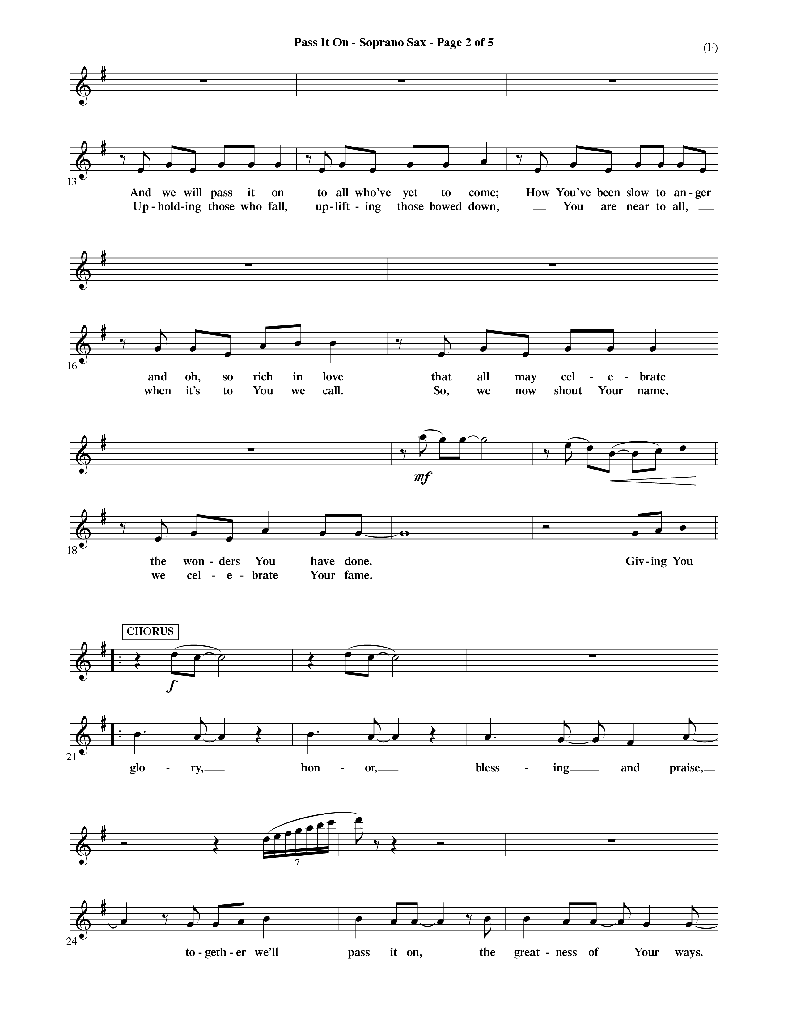 Pass It On (Choral Anthem SATB) Saxophone (Word Music Choral / Orch. David Shipps)