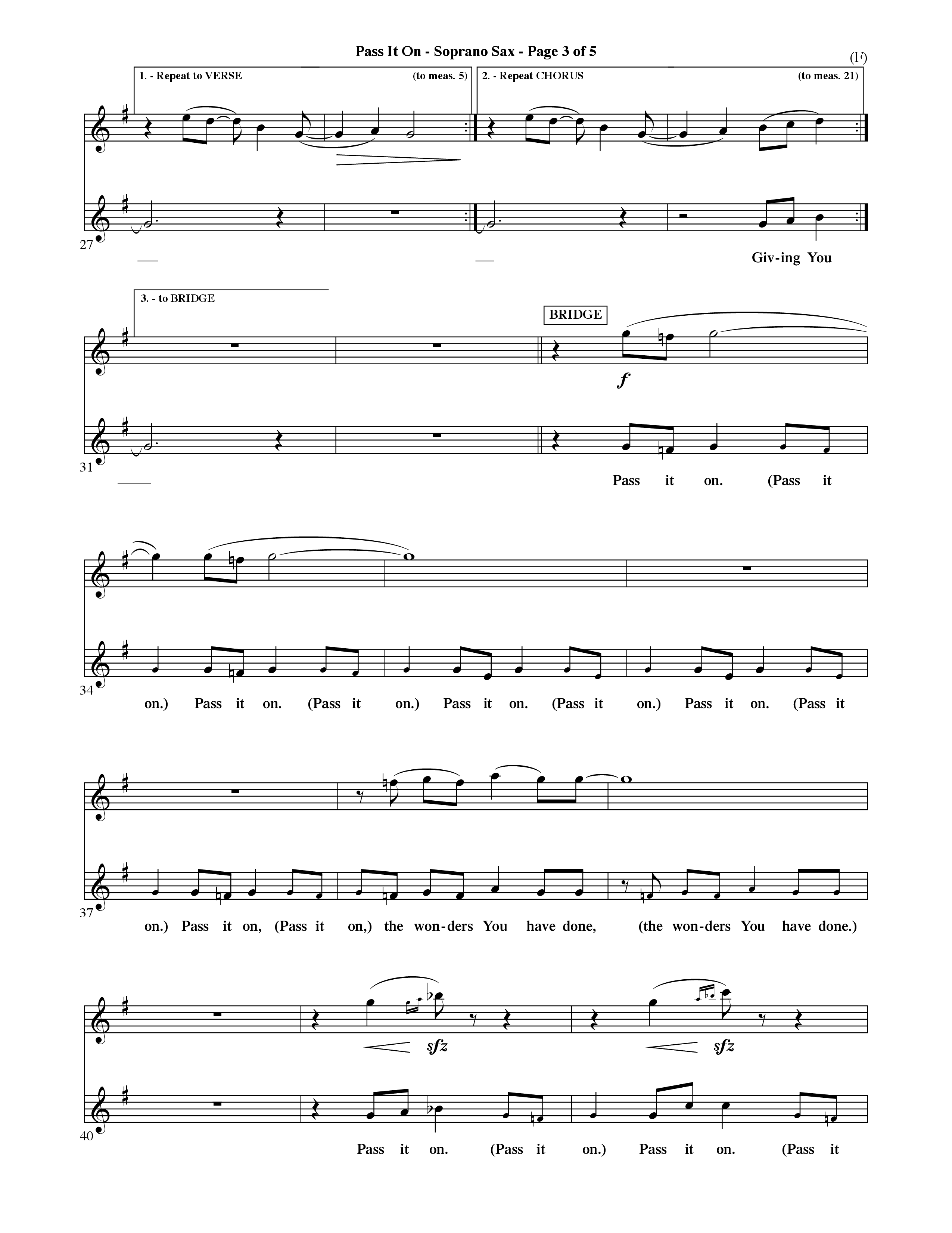 Pass It On (Choral Anthem SATB) Saxophone (Word Music Choral / Orch. David Shipps)