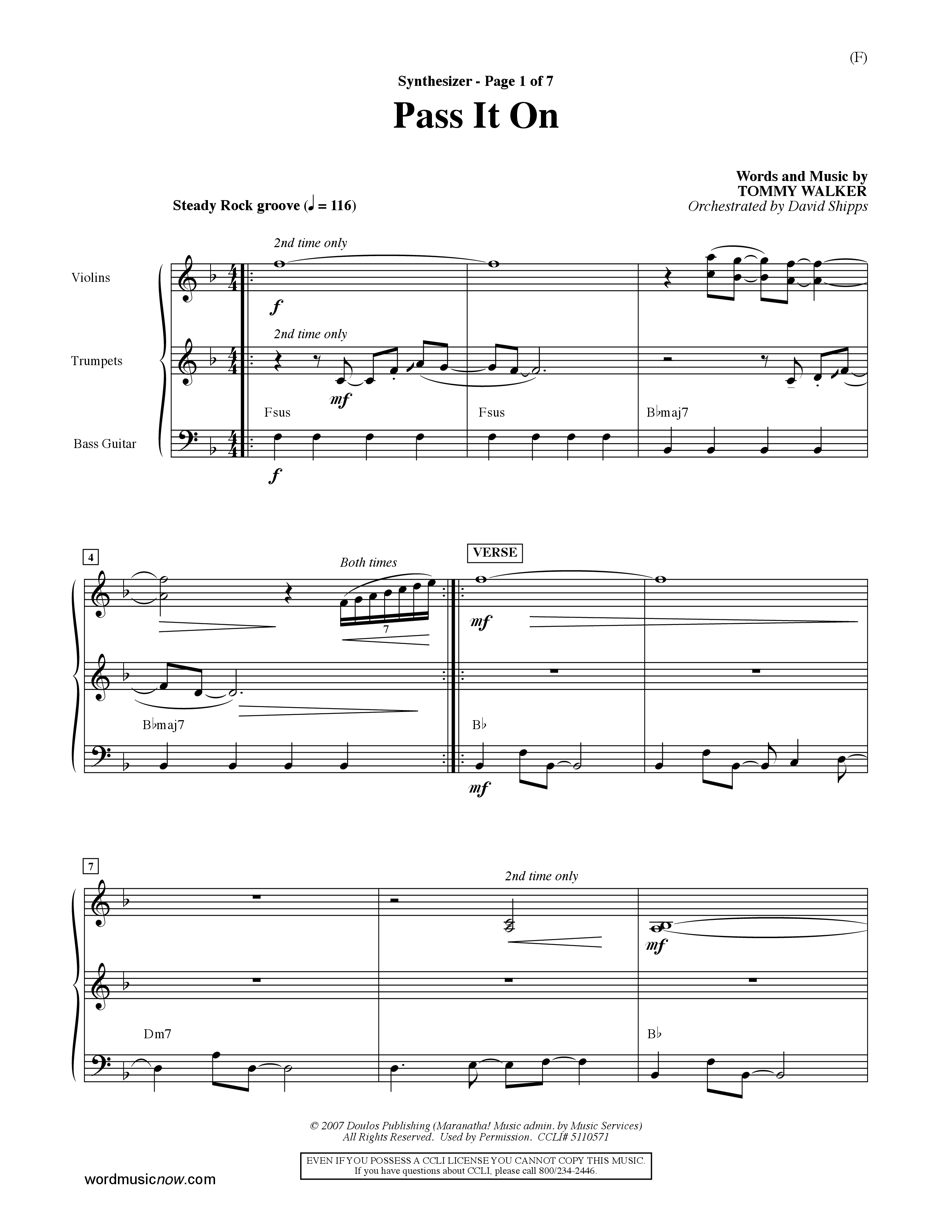Pass It On (Choral Anthem SATB) Synth (Word Music Choral / Orch. David Shipps)