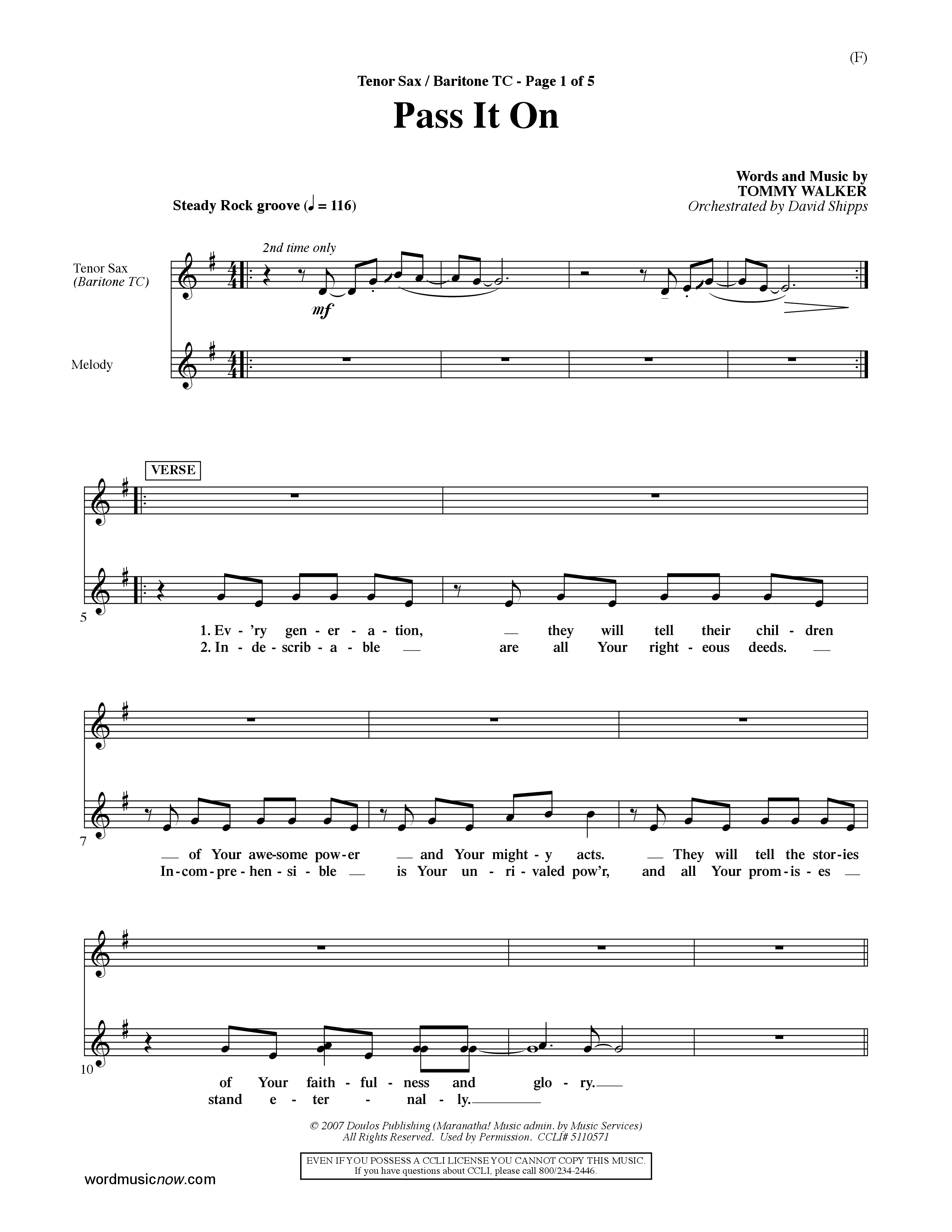 Pass It On (Choral Anthem SATB) Tenor Sax/Baritone T.C. (Word Music Choral / Orch. David Shipps)