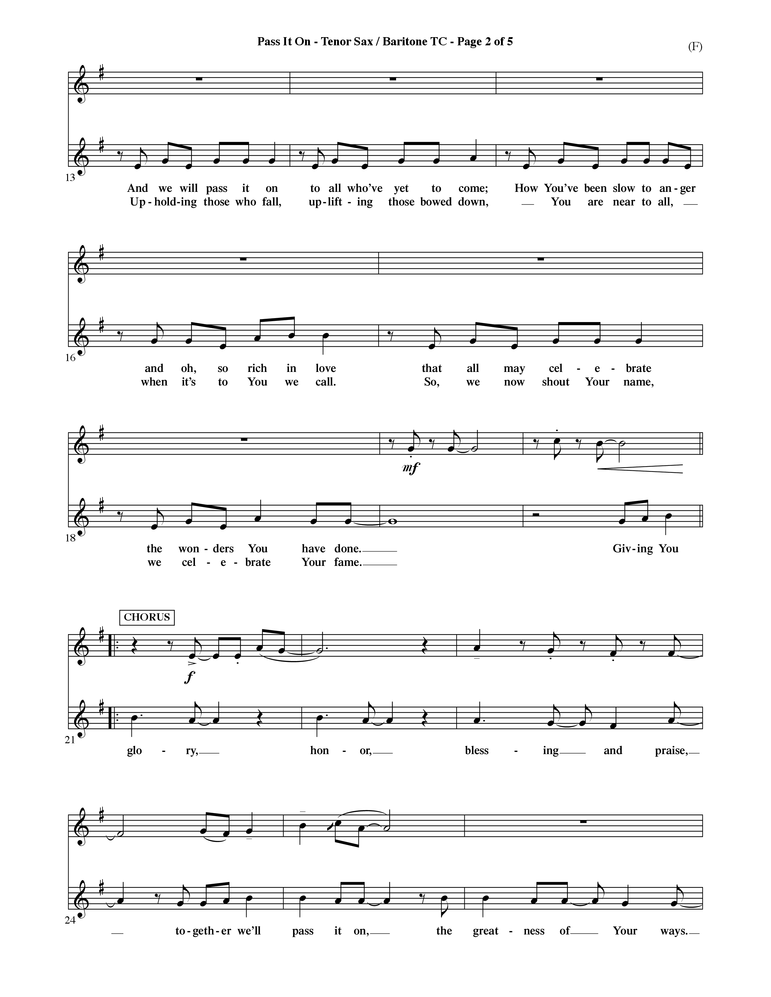 Pass It On (Choral Anthem SATB) Tenor Sax/Baritone T.C. (Word Music Choral / Orch. David Shipps)