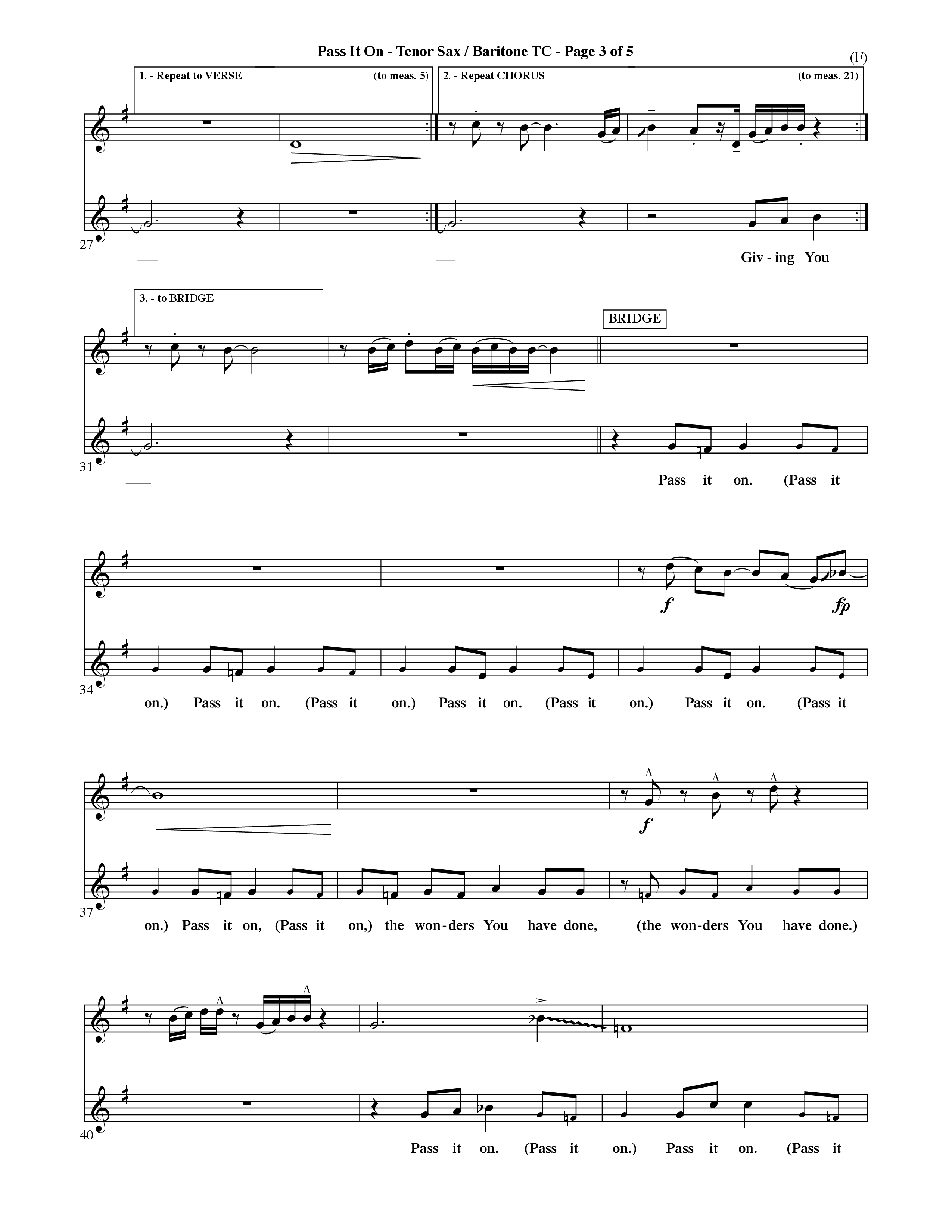 Pass It On (Choral Anthem SATB) Tenor Sax/Baritone T.C. (Word Music Choral / Orch. David Shipps)