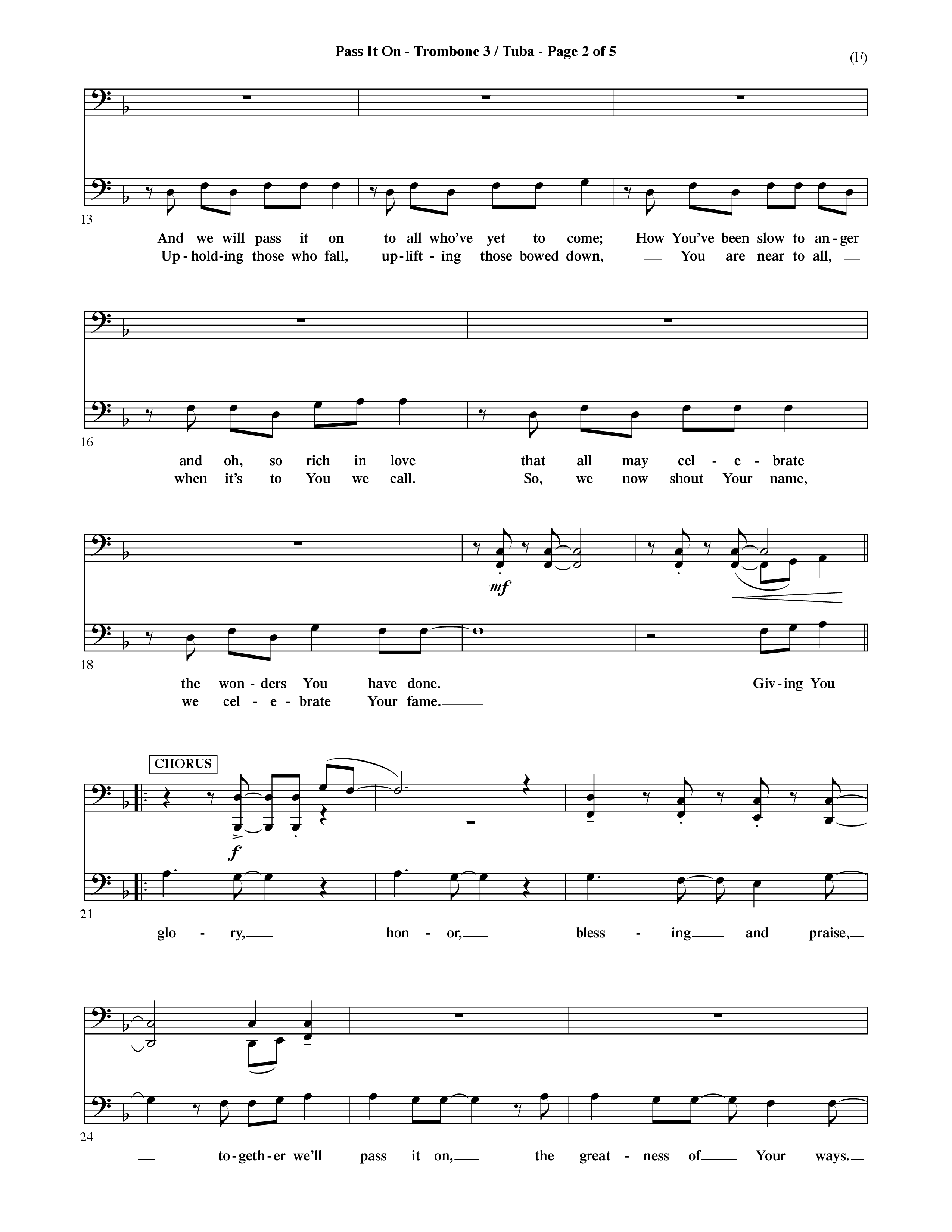 Pass It On (Choral Anthem SATB) Trombone 3/Tuba (Word Music Choral / Orch. David Shipps)