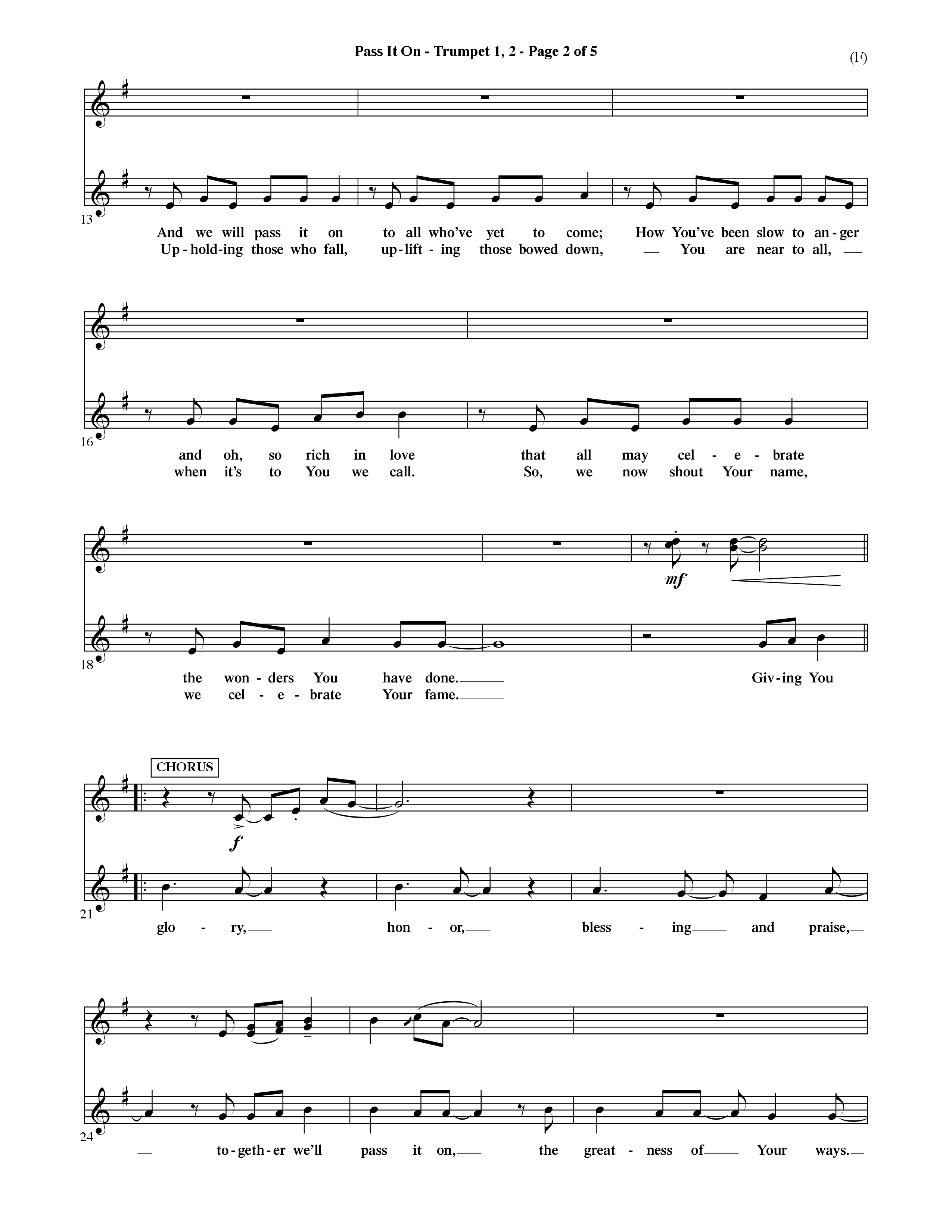 Pass It On (Choral Anthem SATB) Trumpet 1,2 (Word Music Choral / Orch. David Shipps)