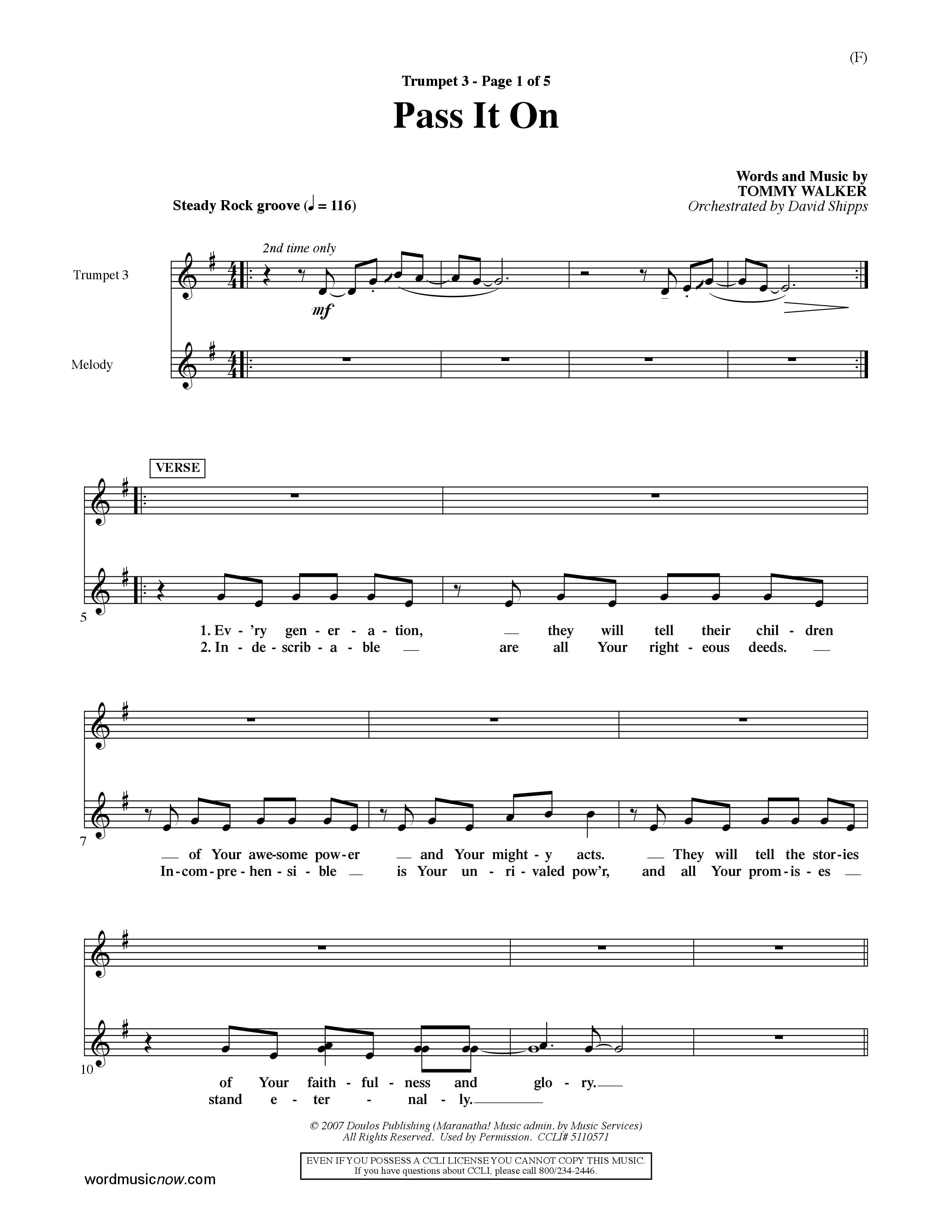 Pass It On (Choral Anthem SATB) Trumpet 3 (Word Music Choral / Orch. David Shipps)