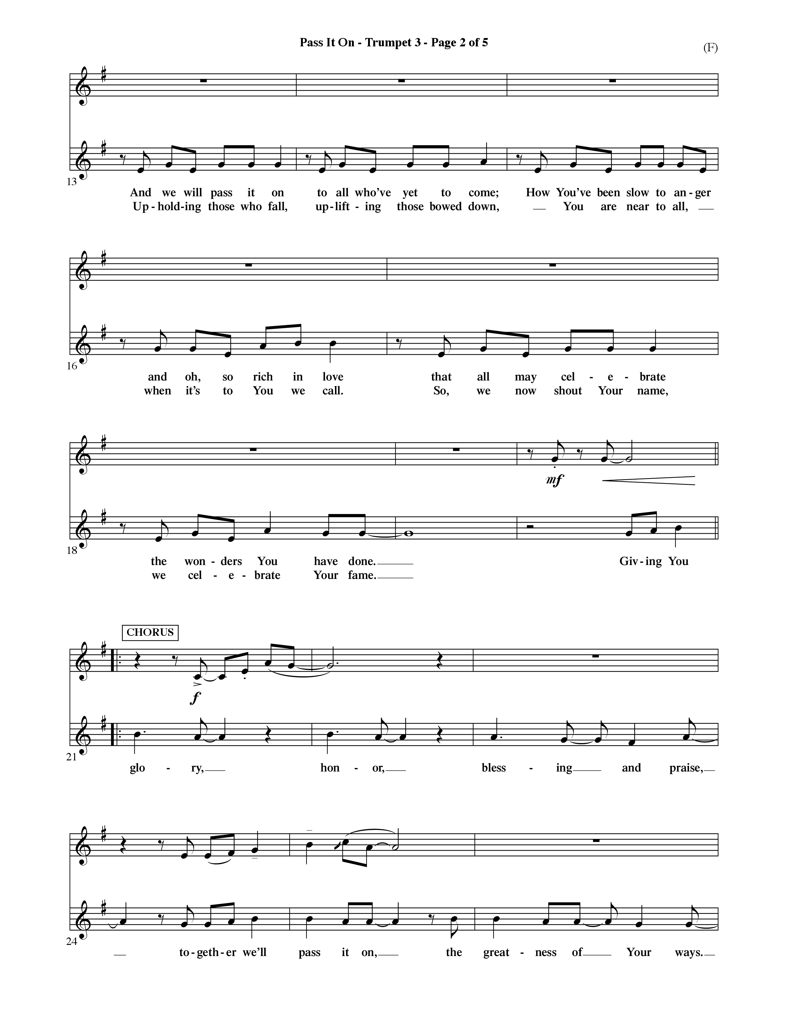 Pass It On (Choral Anthem SATB) Trumpet 3 (Word Music Choral / Orch. David Shipps)