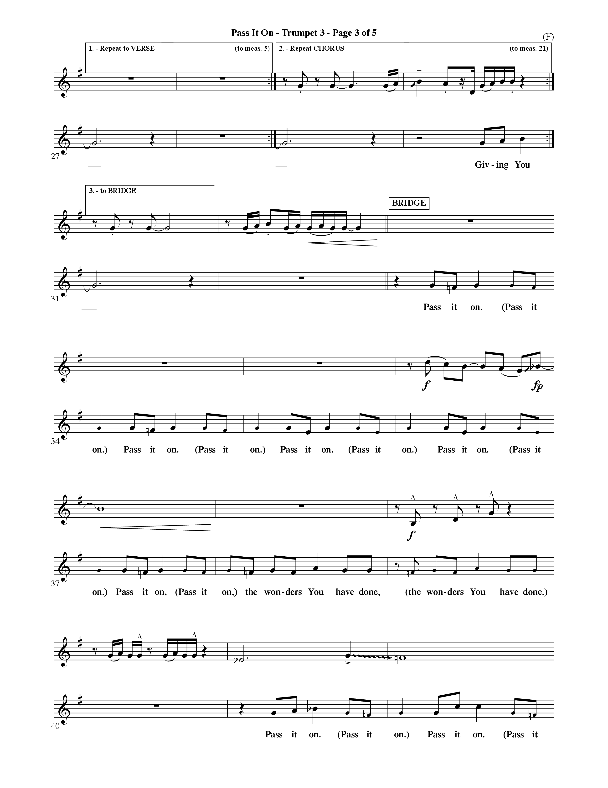 Pass It On (Choral Anthem SATB) Trumpet 3 (Word Music Choral / Orch. David Shipps)
