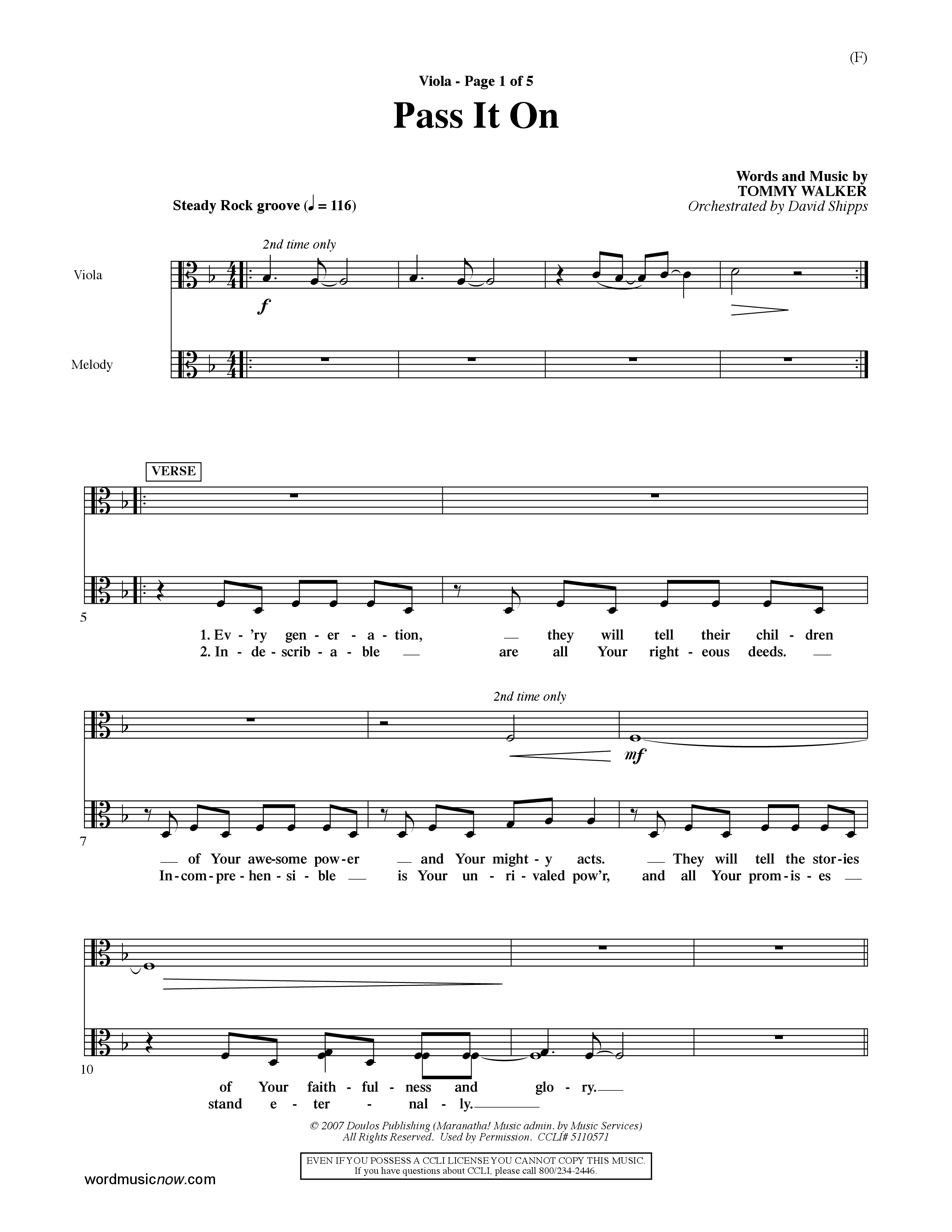 Pass It On (Choral Anthem SATB) Viola (Word Music Choral / Orch. David Shipps)