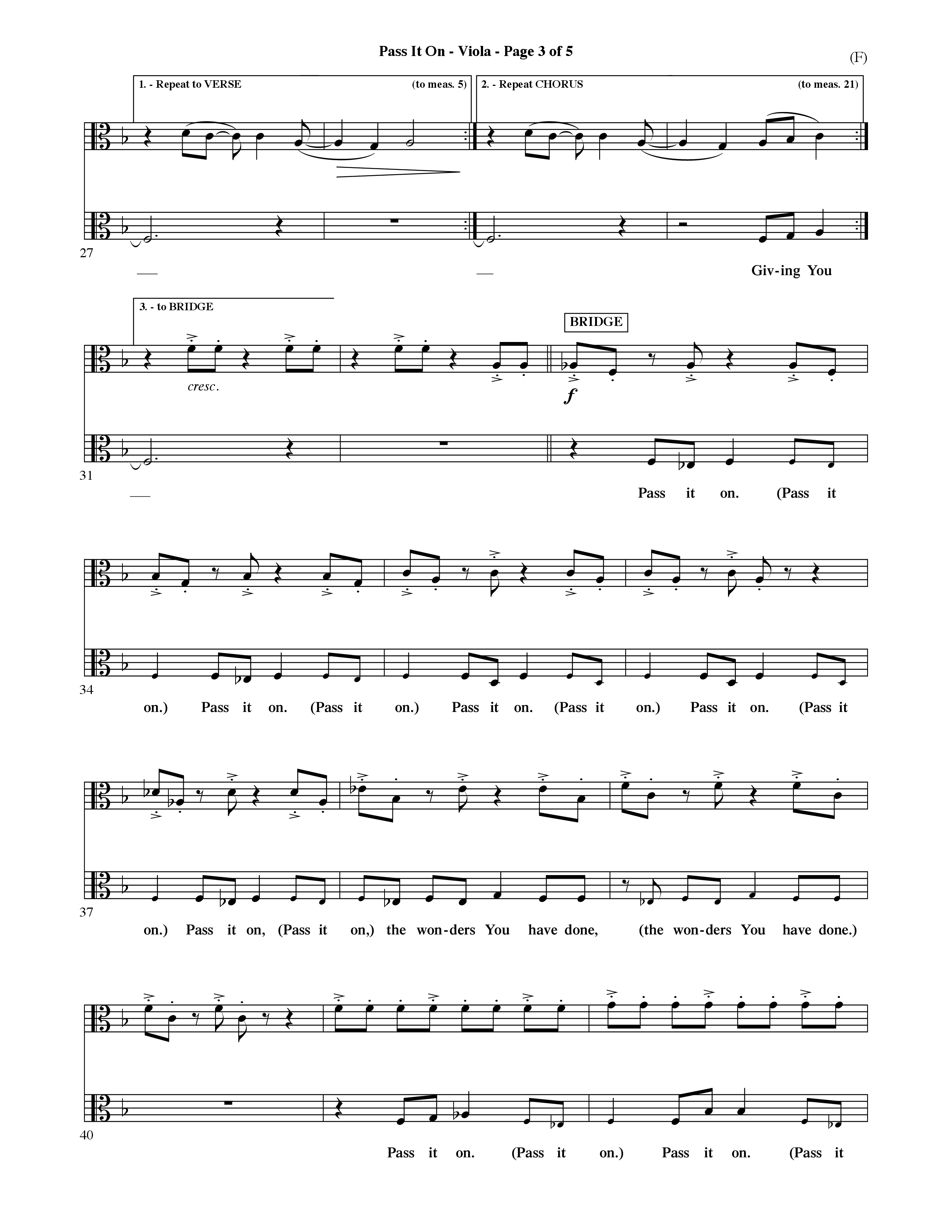 Pass It On (Choral Anthem SATB) Viola (Word Music Choral / Orch. David Shipps)