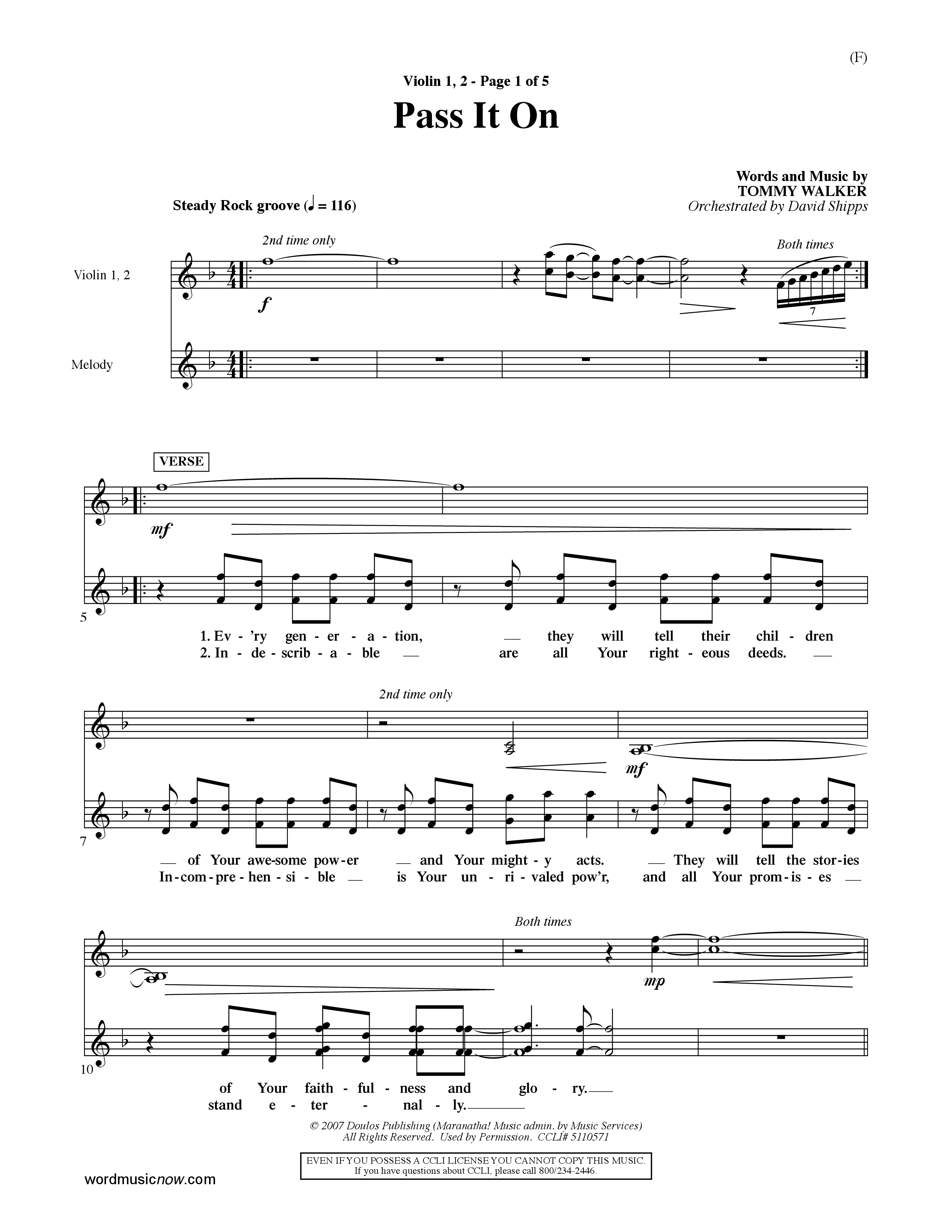 Pass It On (Choral Anthem SATB) Violin 1/2 (Word Music Choral / Orch. David Shipps)