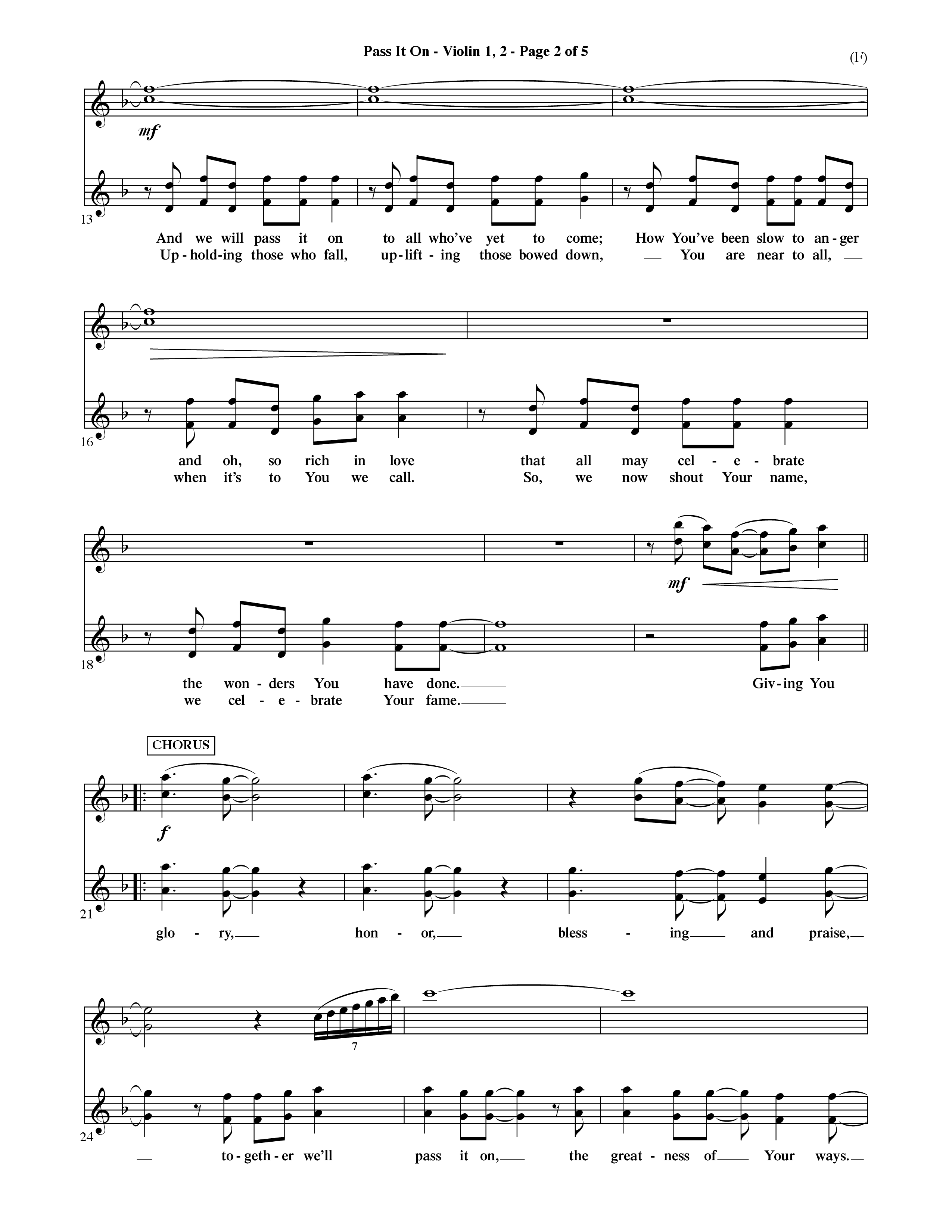 Pass It On (Choral Anthem SATB) Violin 1/2 (Word Music Choral / Orch. David Shipps)