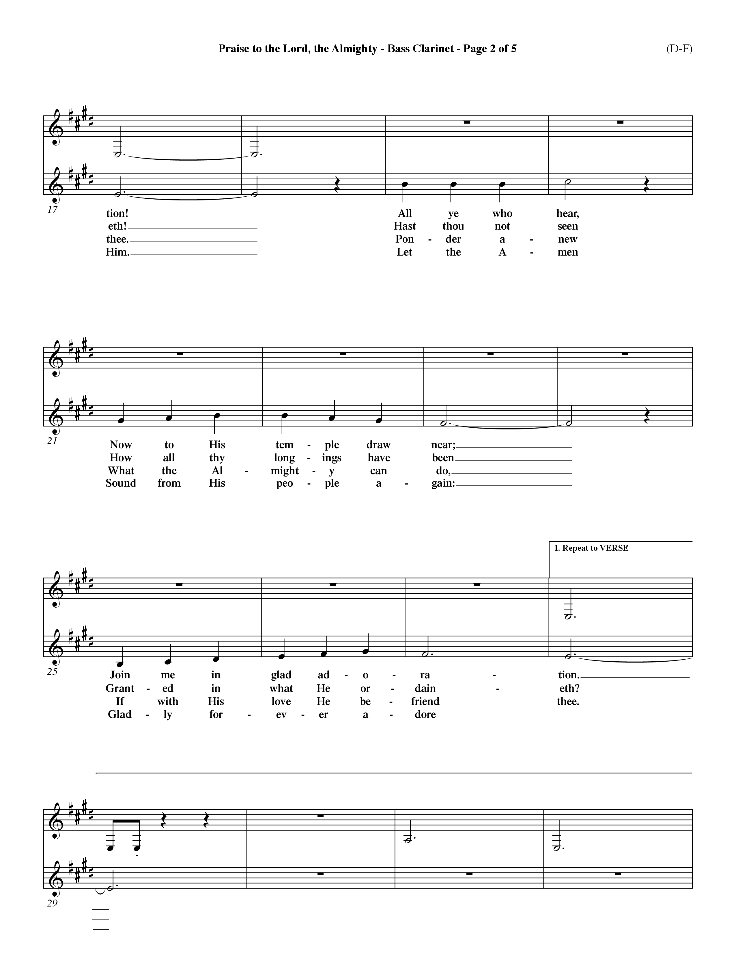 Praise To The Lord The Almighty (Choral Anthem SATB) Bass Clarinet (Word Music Choral / Arr. Travis Cottrell / Orch. Dave Williamson / Orch. Keith Christopher)