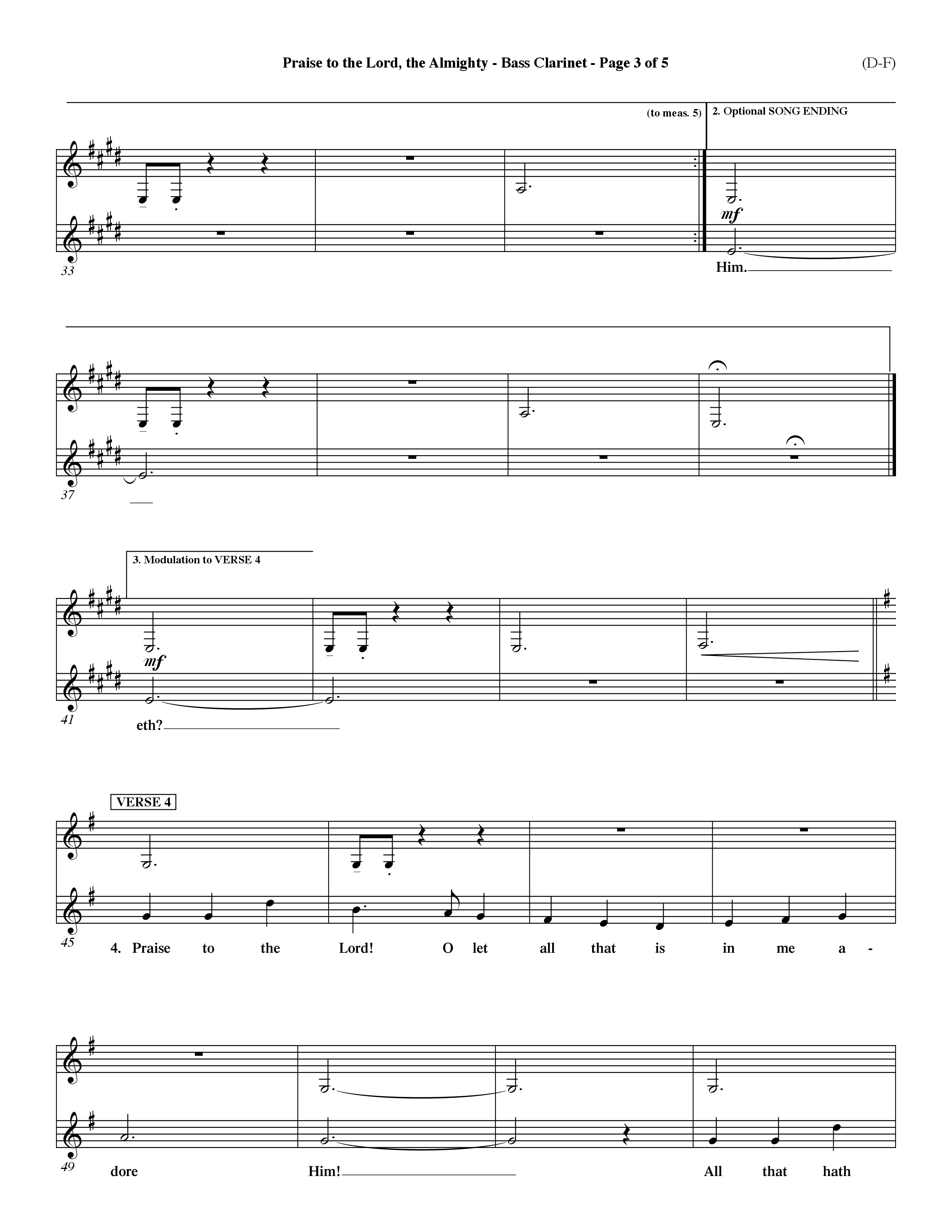 Praise To The Lord The Almighty (Choral Anthem SATB) Bass Clarinet (Word Music Choral / Arr. Travis Cottrell / Orch. Dave Williamson / Orch. Keith Christopher)